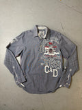 Vintage Camp David Grey Y2K Printed Button Up Shirt M/L