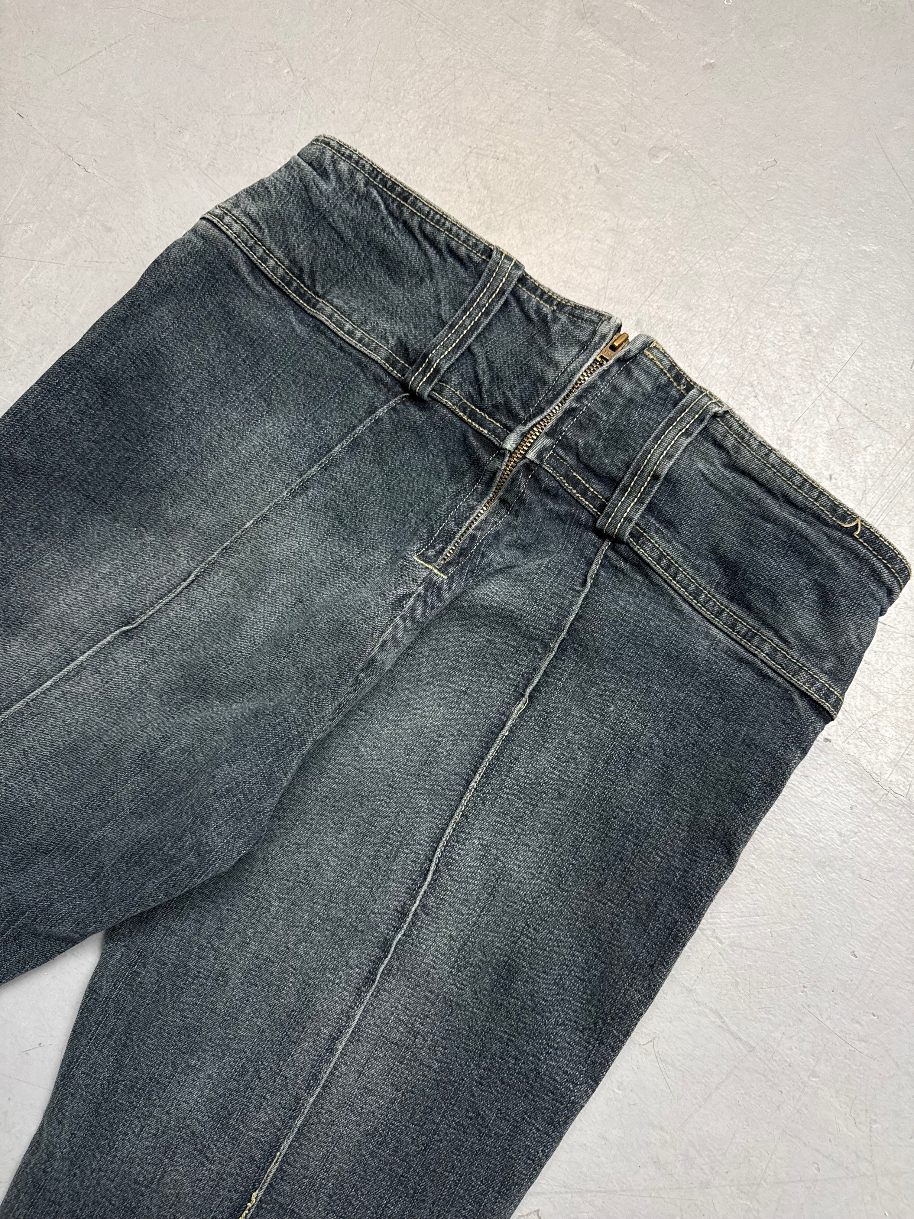 Vintage Ado Style Dark Flared Back-Zip Denim M