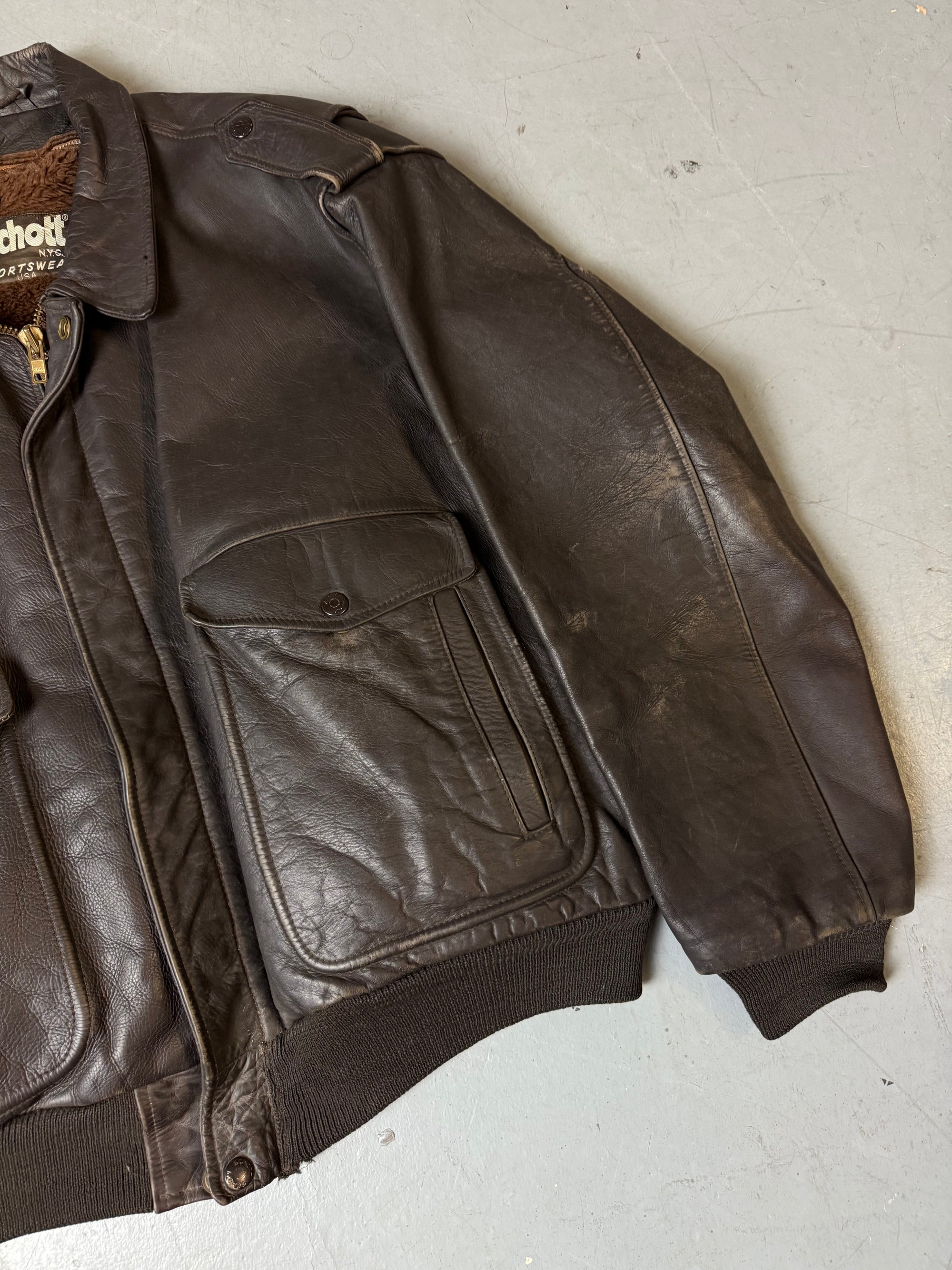 Vintage Schott Brown Heavy Leather Jacket L