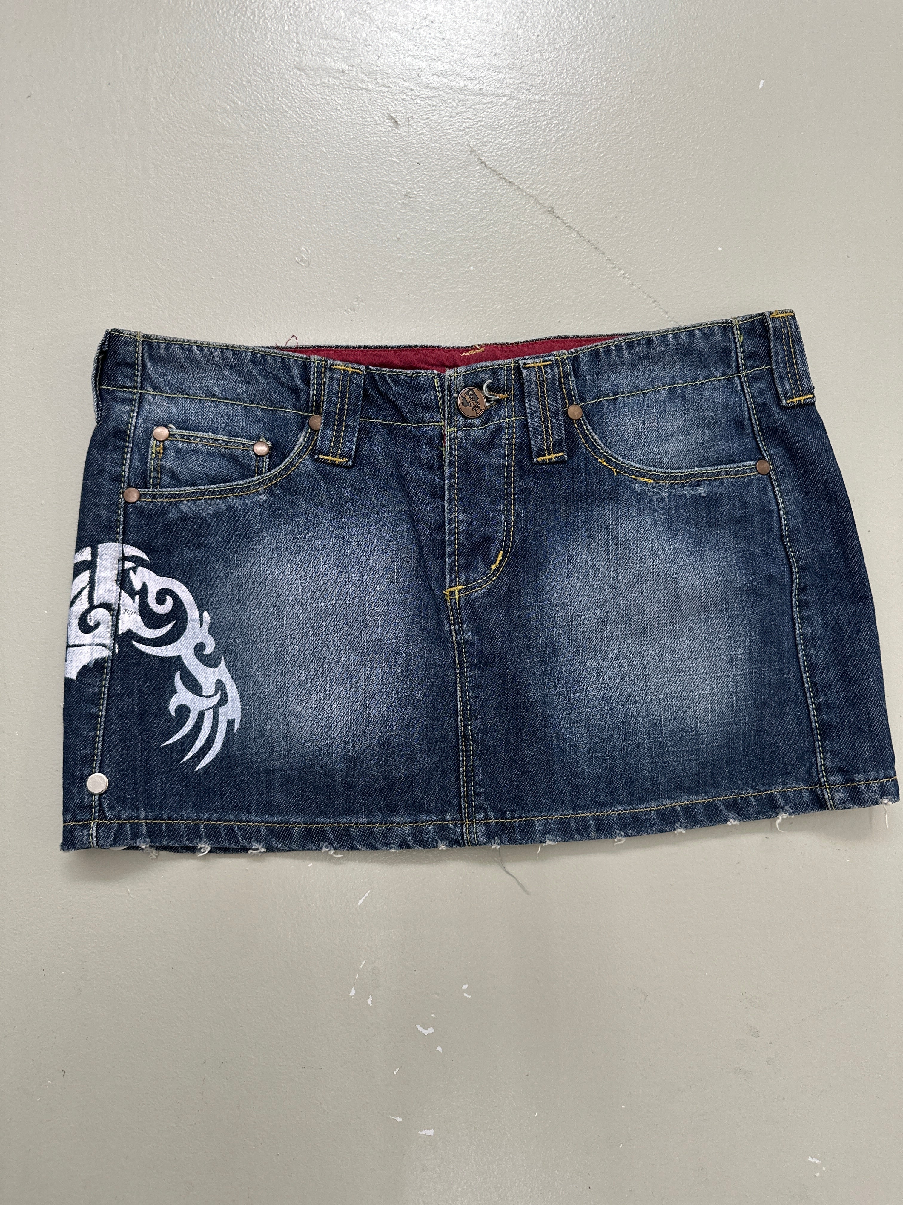 Vintage Tribal Print Denim Mini Skirt S/M