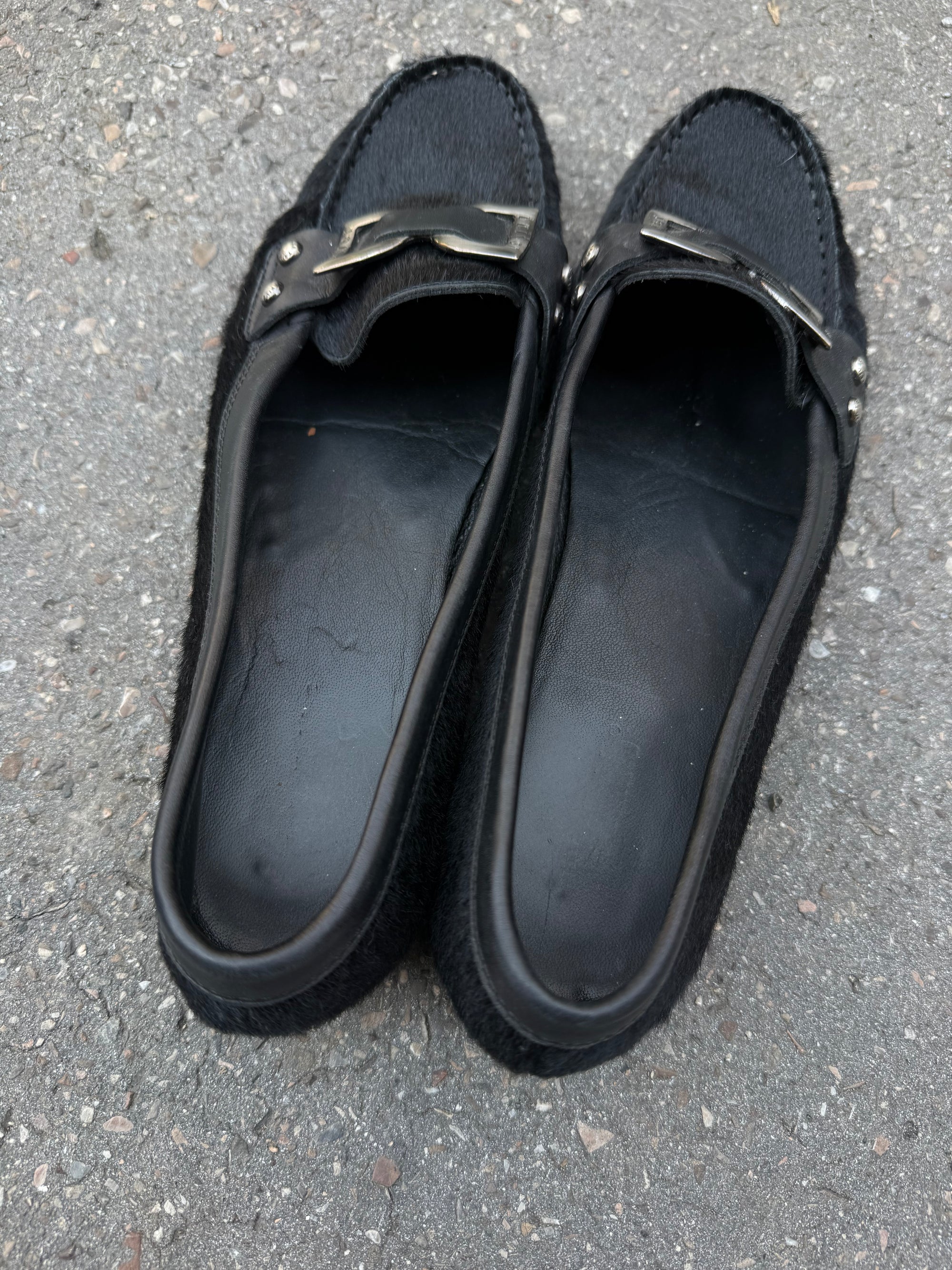 Vintage Faux Fur Black Loafer 39