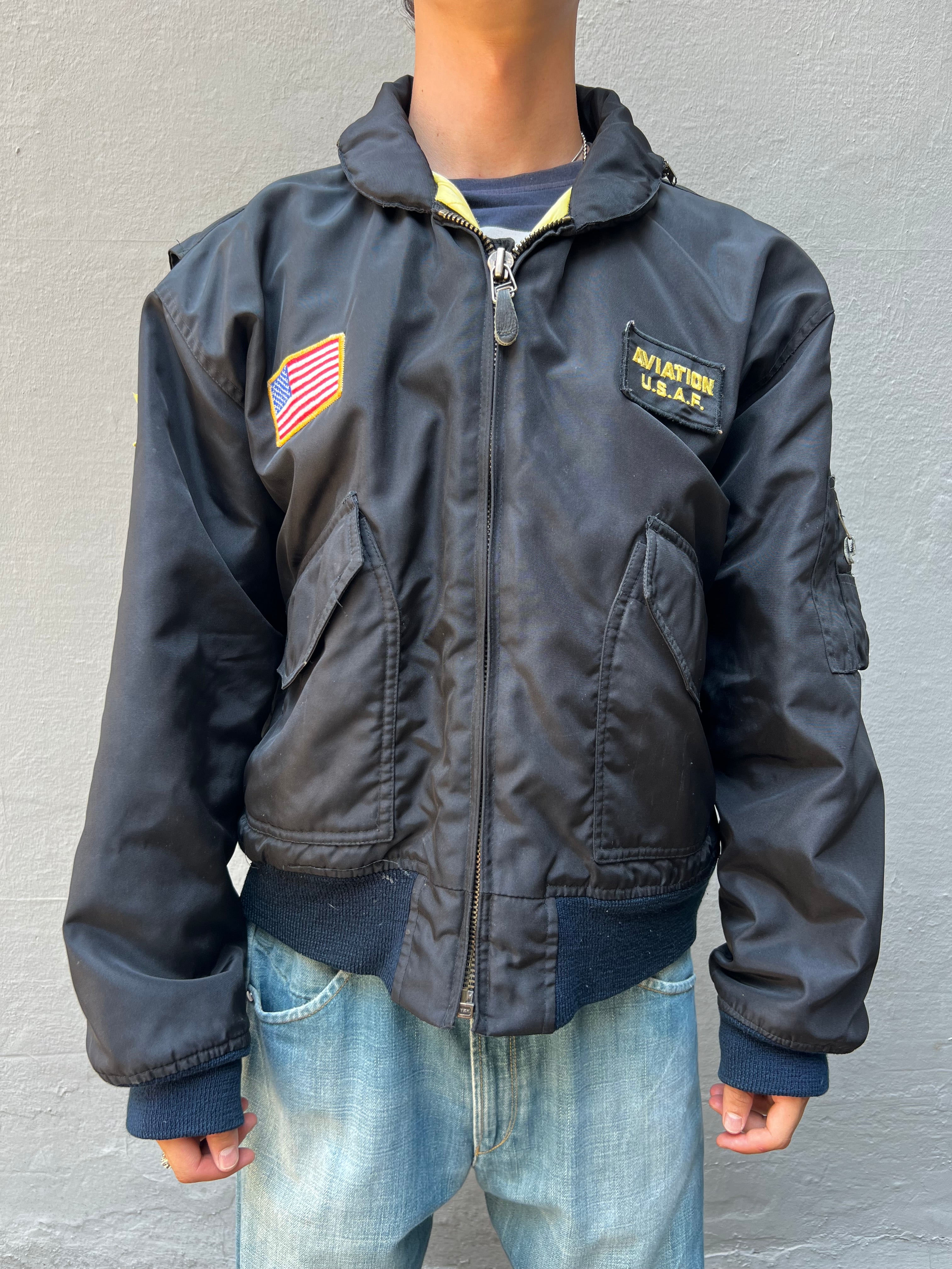 Vintage Black Aviator Bomber Jacket L/XL