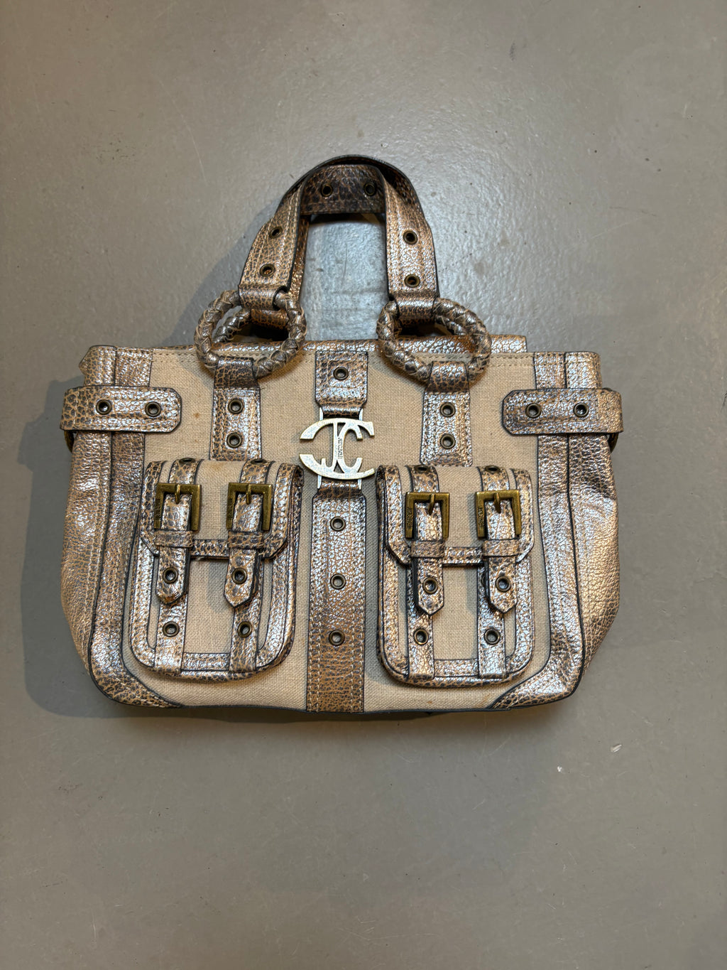 Vintage Beige Just Cavalli Mini Bag With Gold Details