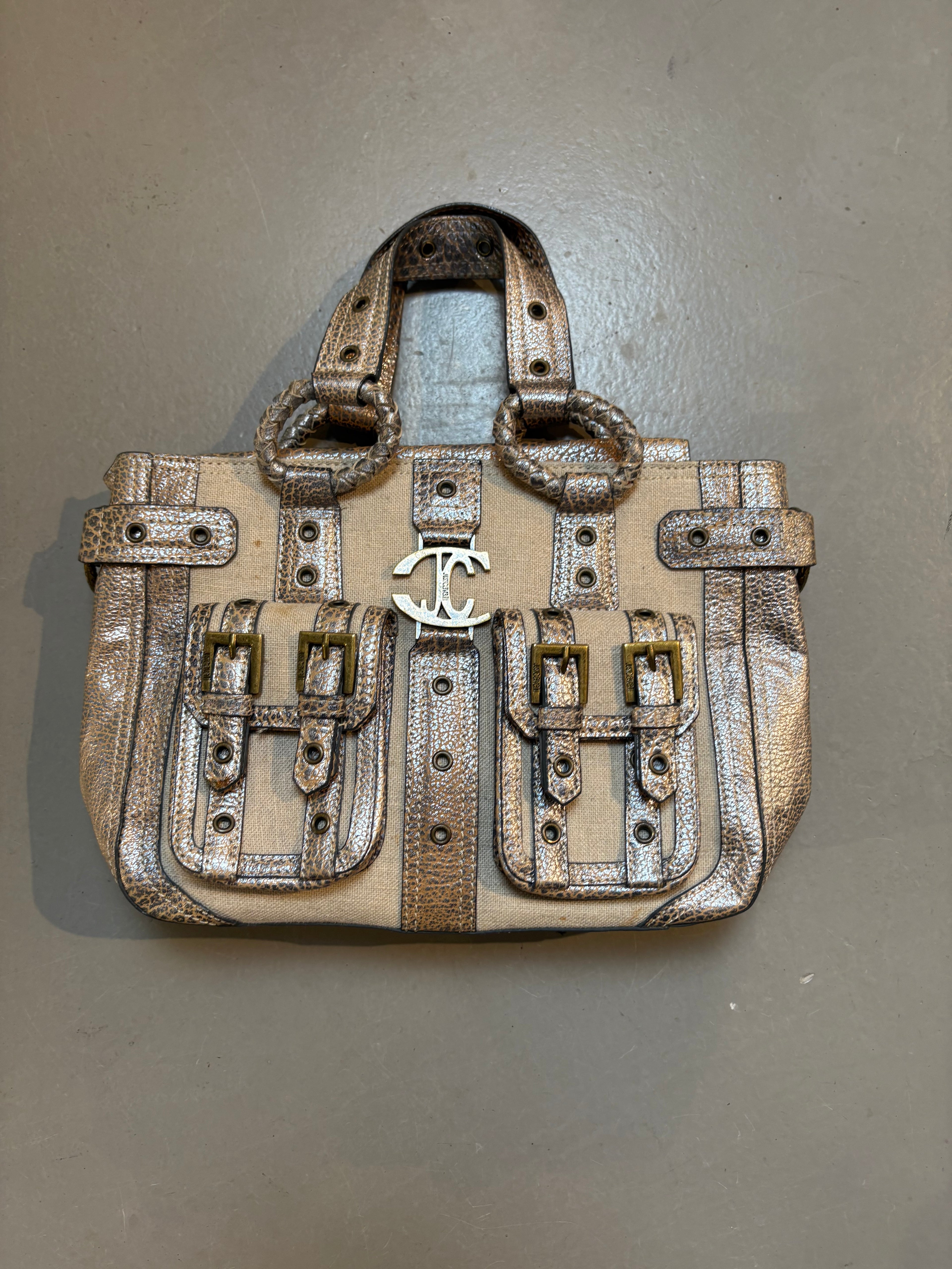 Vintage Beige Just Cavalli Mini Bag With Gold Details
