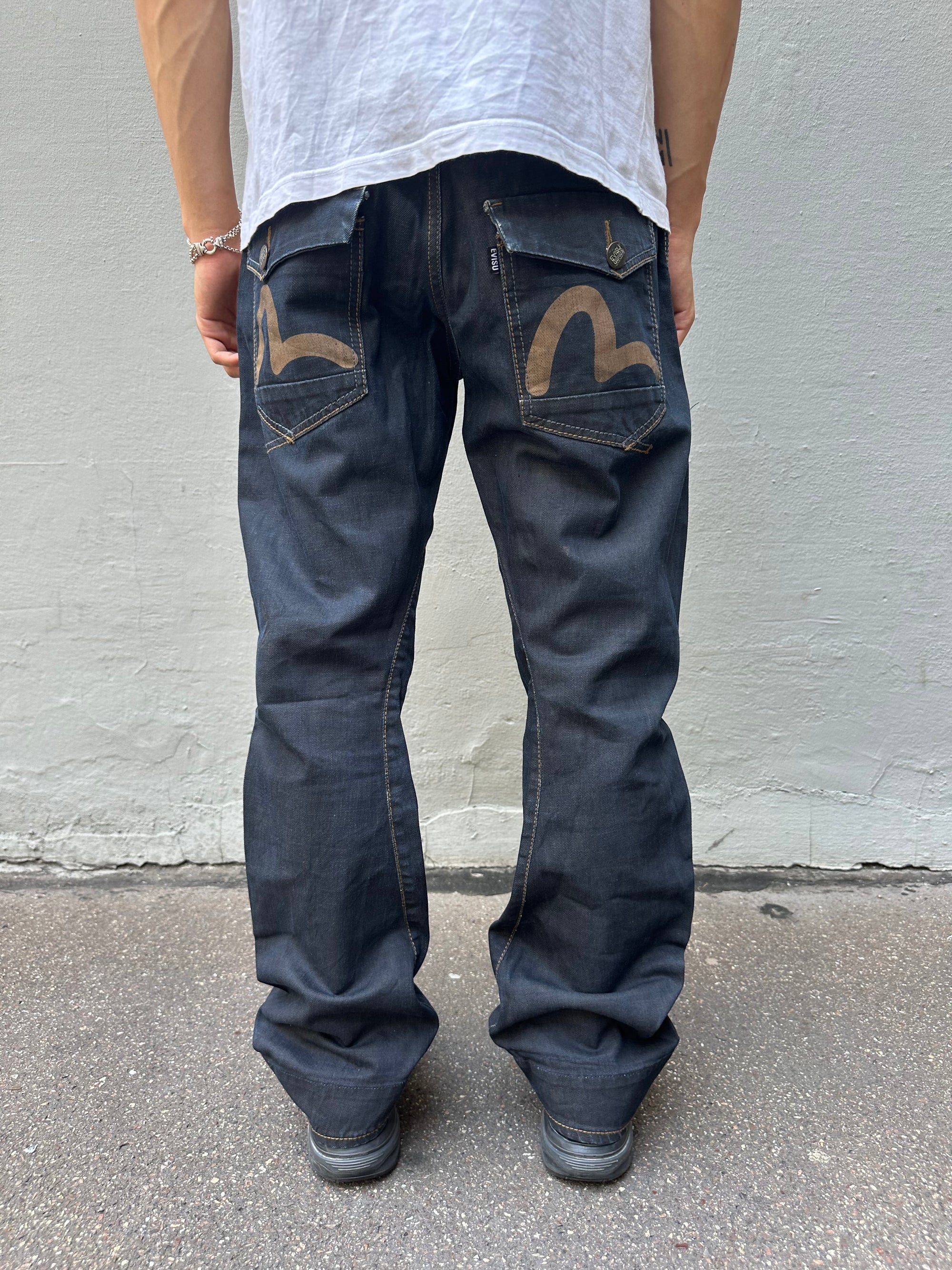 Vintage Black Evisu Flared Denim with Back Print L/XL