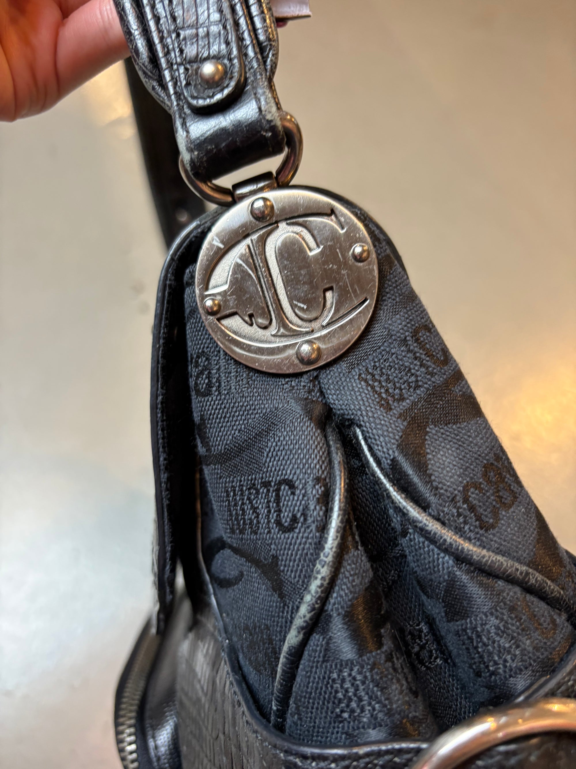 Vintage Just Cavalli Black Bag with Silver Details