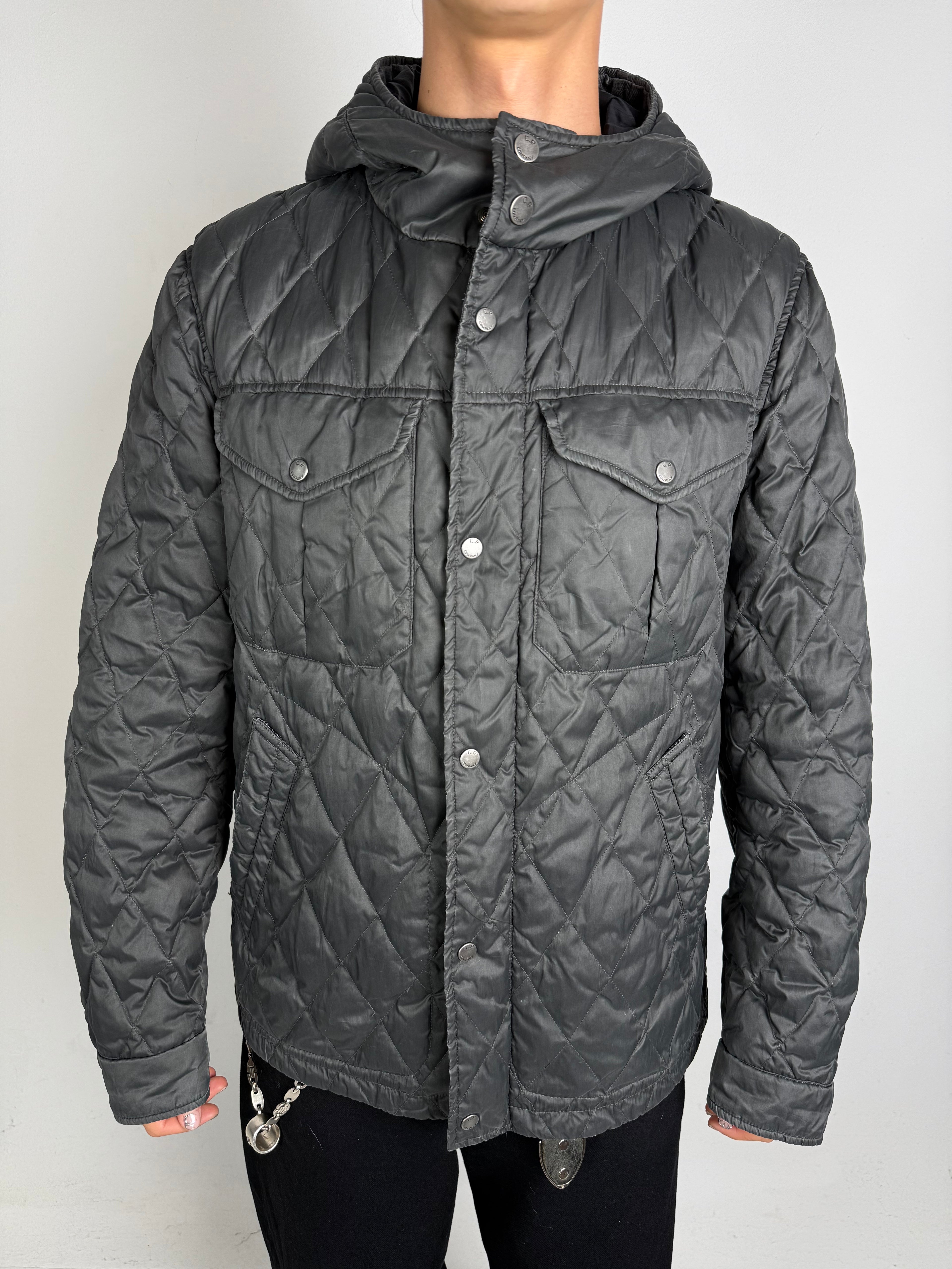 Vintage C.P. Company Grey Down Jacket with Hood L