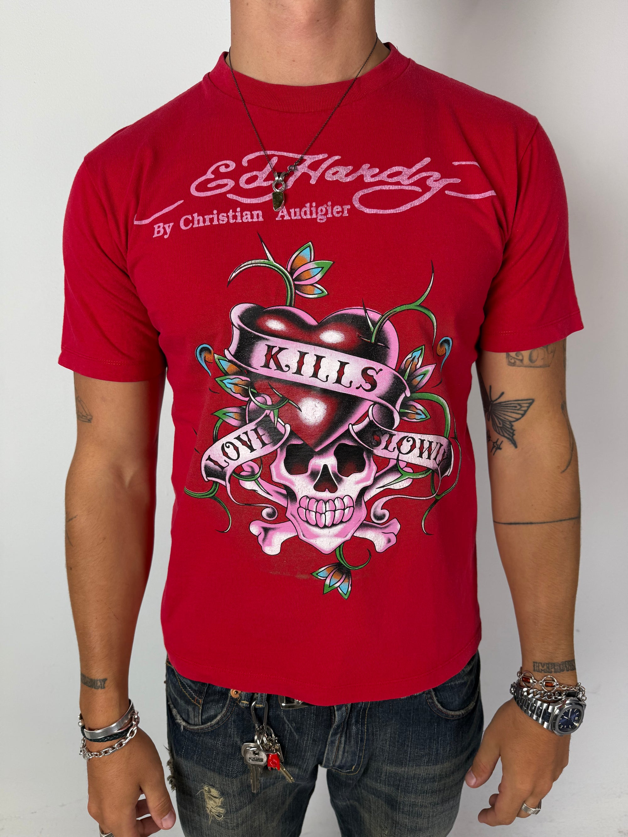 Vintage Ed Hardy Red Love Kills Slowly T-Shirt L
