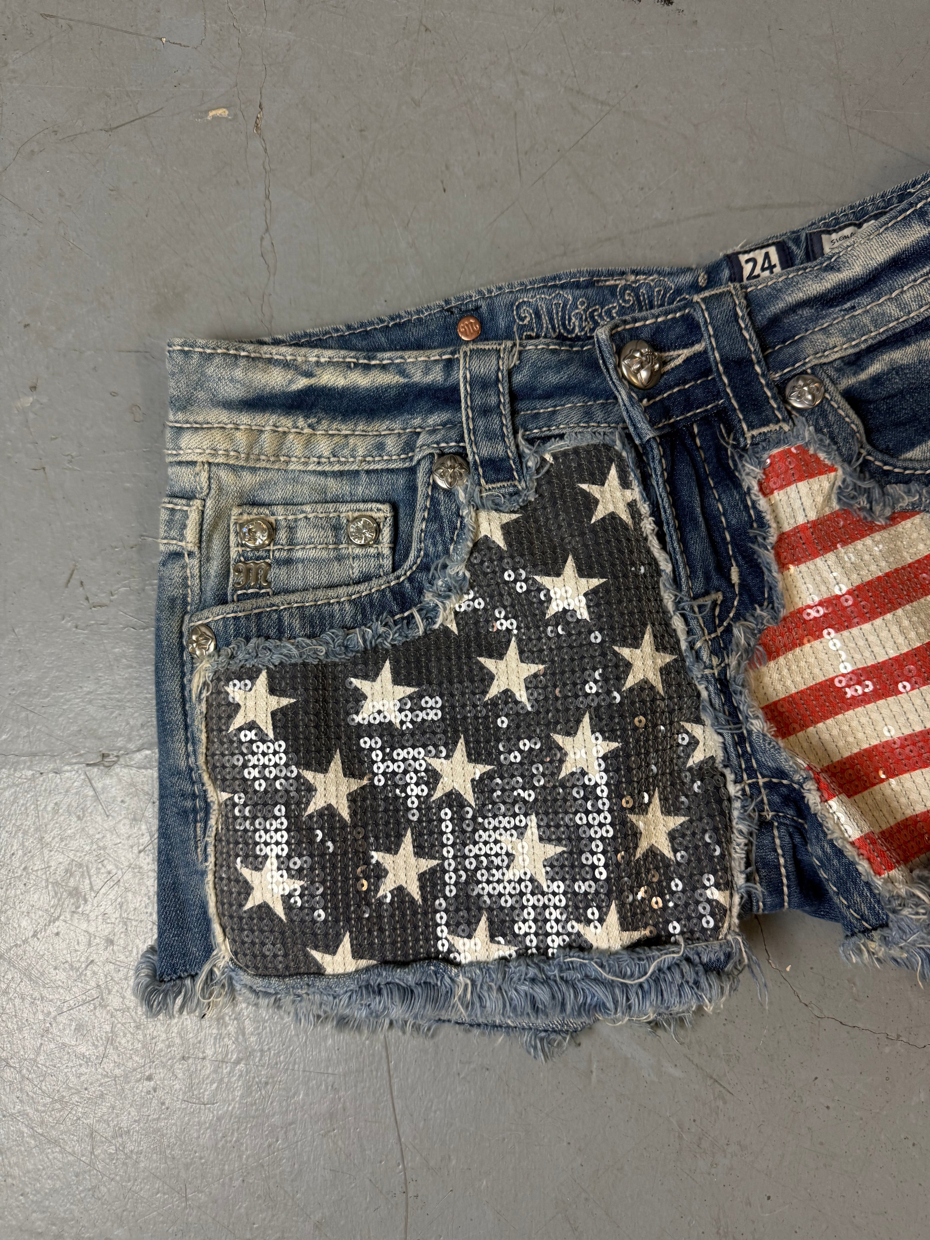 Vintage Miss Me USA Flag Denim Shorts XS