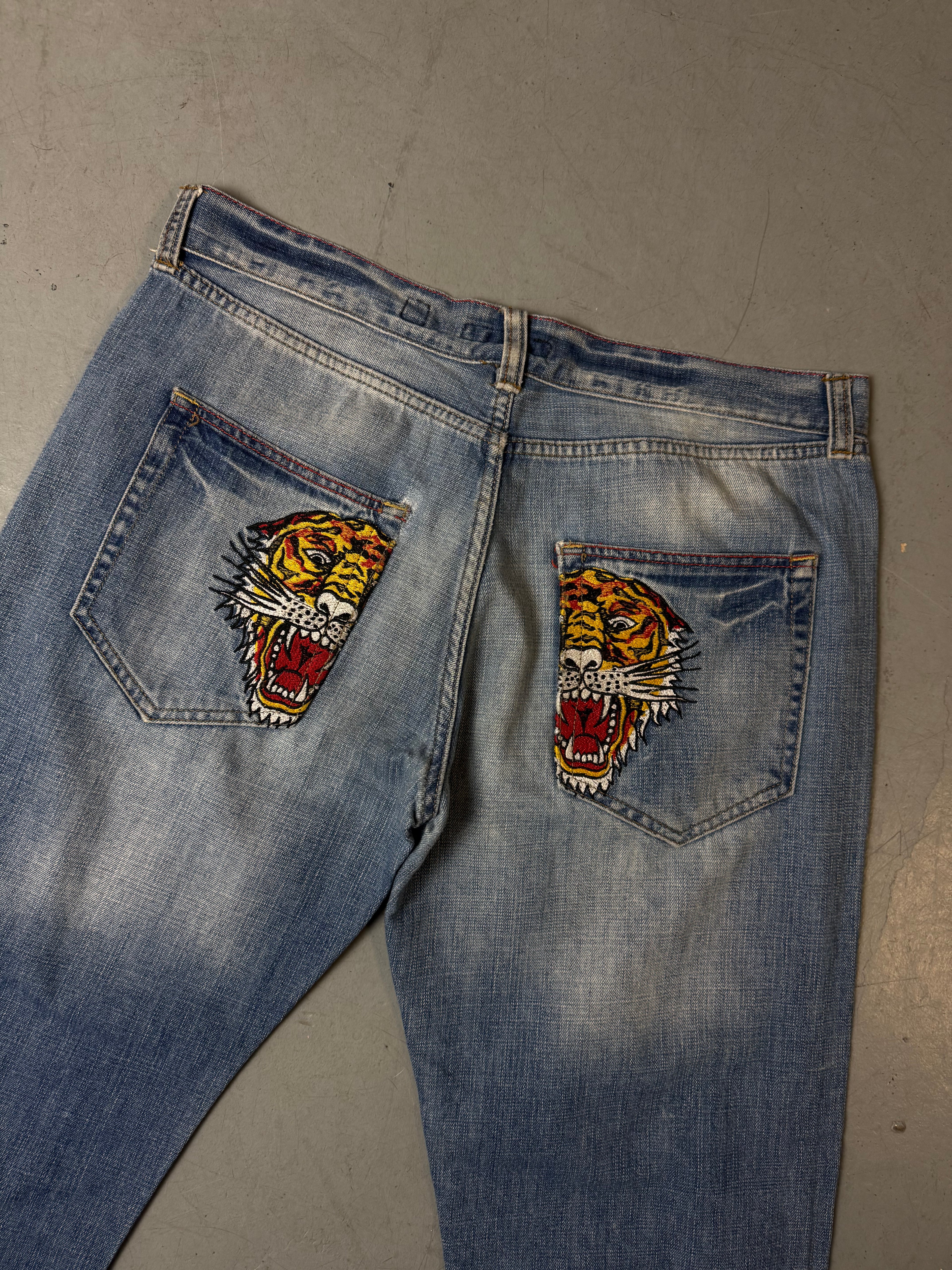 Vintage Ed Hardy Short Denim with Tiger Backprint XL