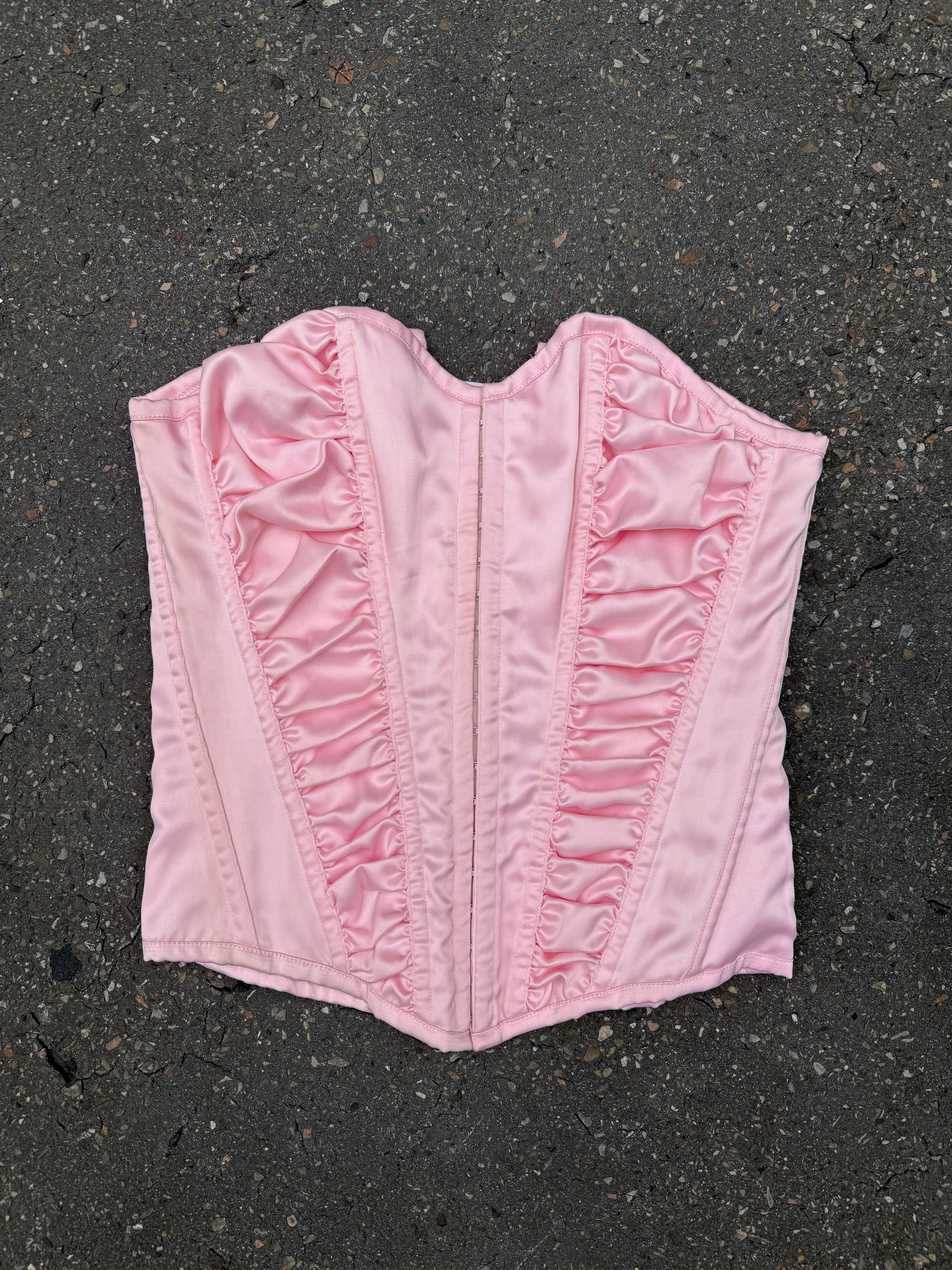 Vintage Pink Bandeau Corsett Ruffled Top M