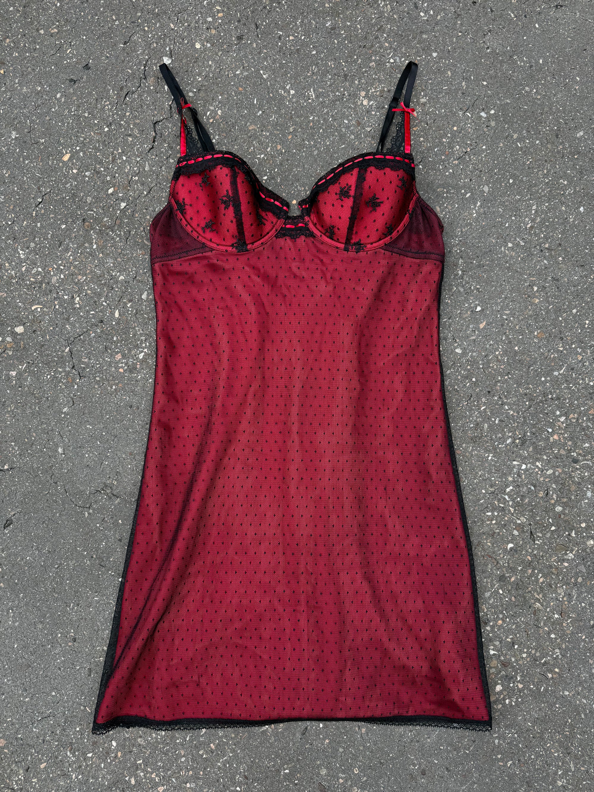 Vintage Red and Black Lace Mini Dress M