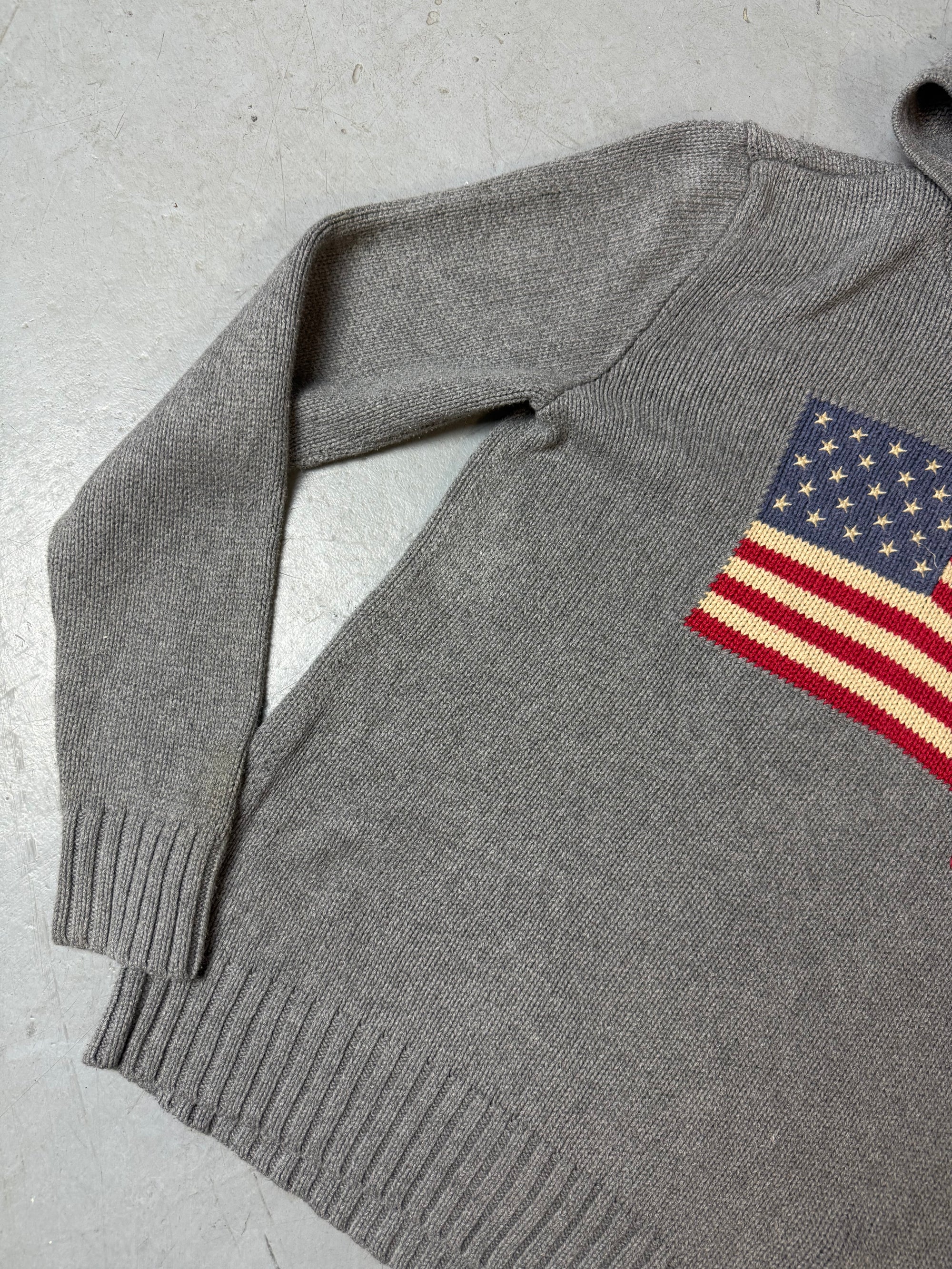 Detailbild von Vintage Polo Ralph Lauren Grey Knit Hoodie von Ärmel