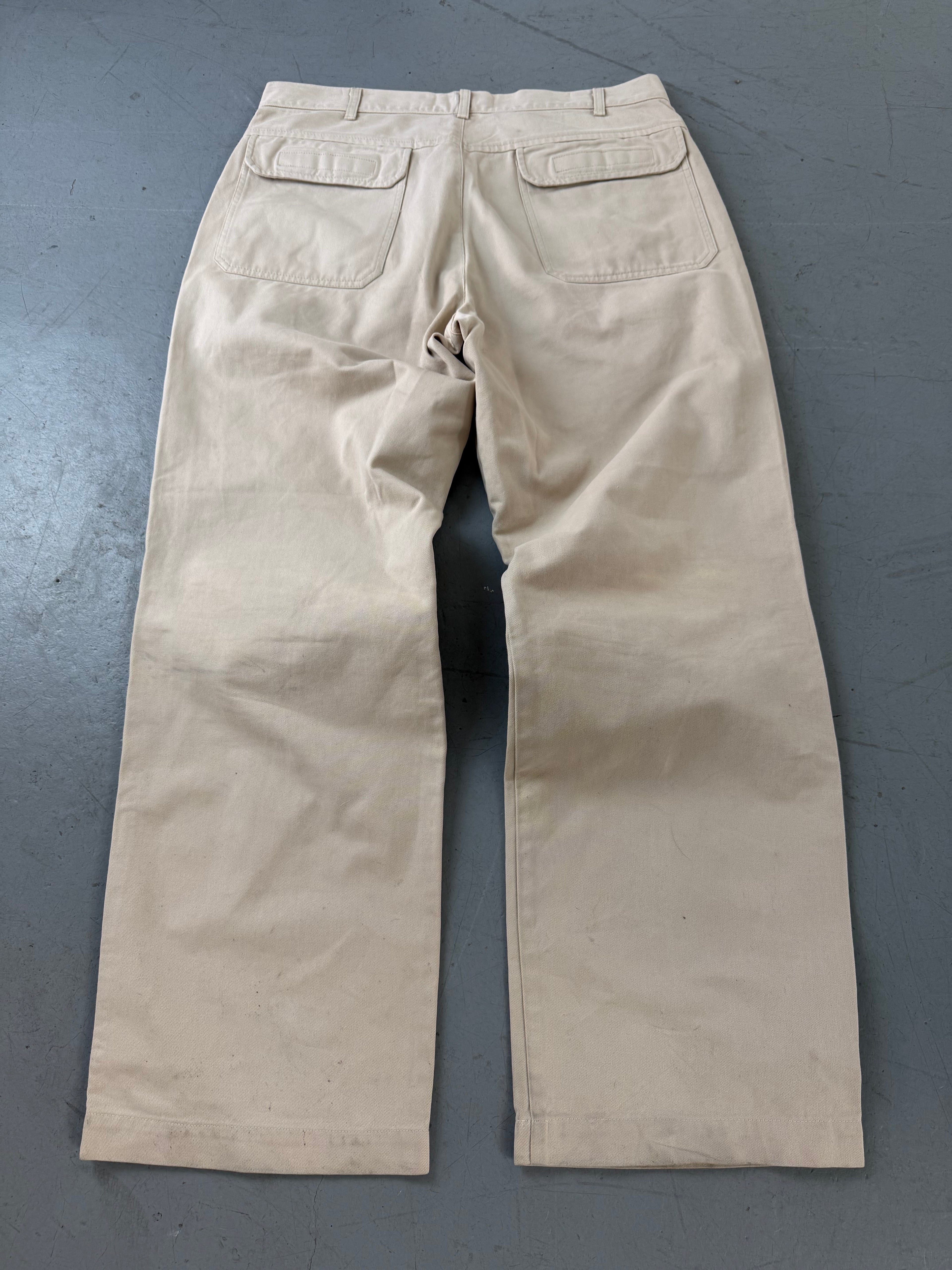 Vintage Armani Jeans Beige Straight Leg Pants für Herren. Y2K Second Hand 2000s Fashion