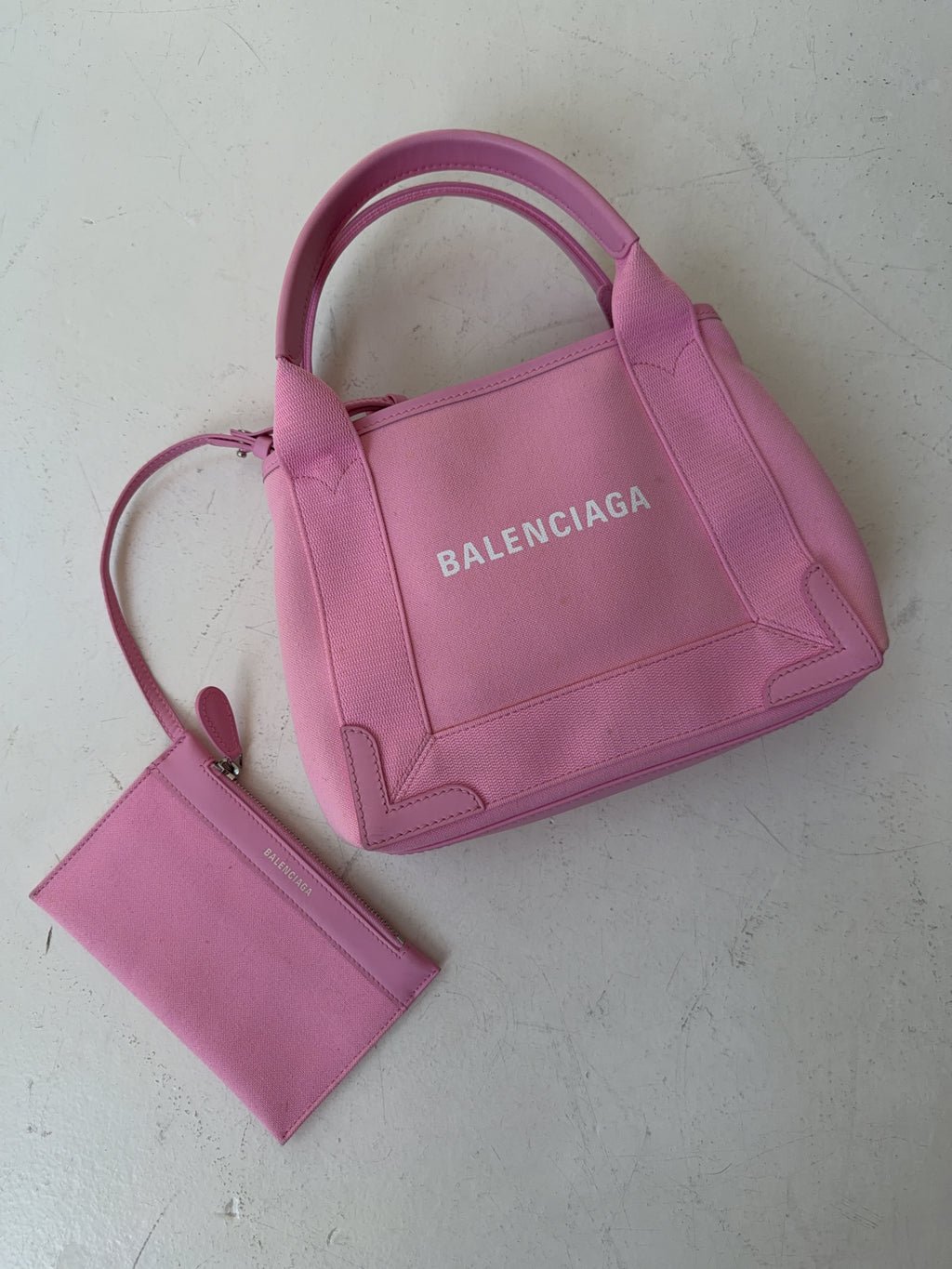 Vintage Balenciaga Pink Navy Cabas XS Canvas Tote Bag (Onesize)