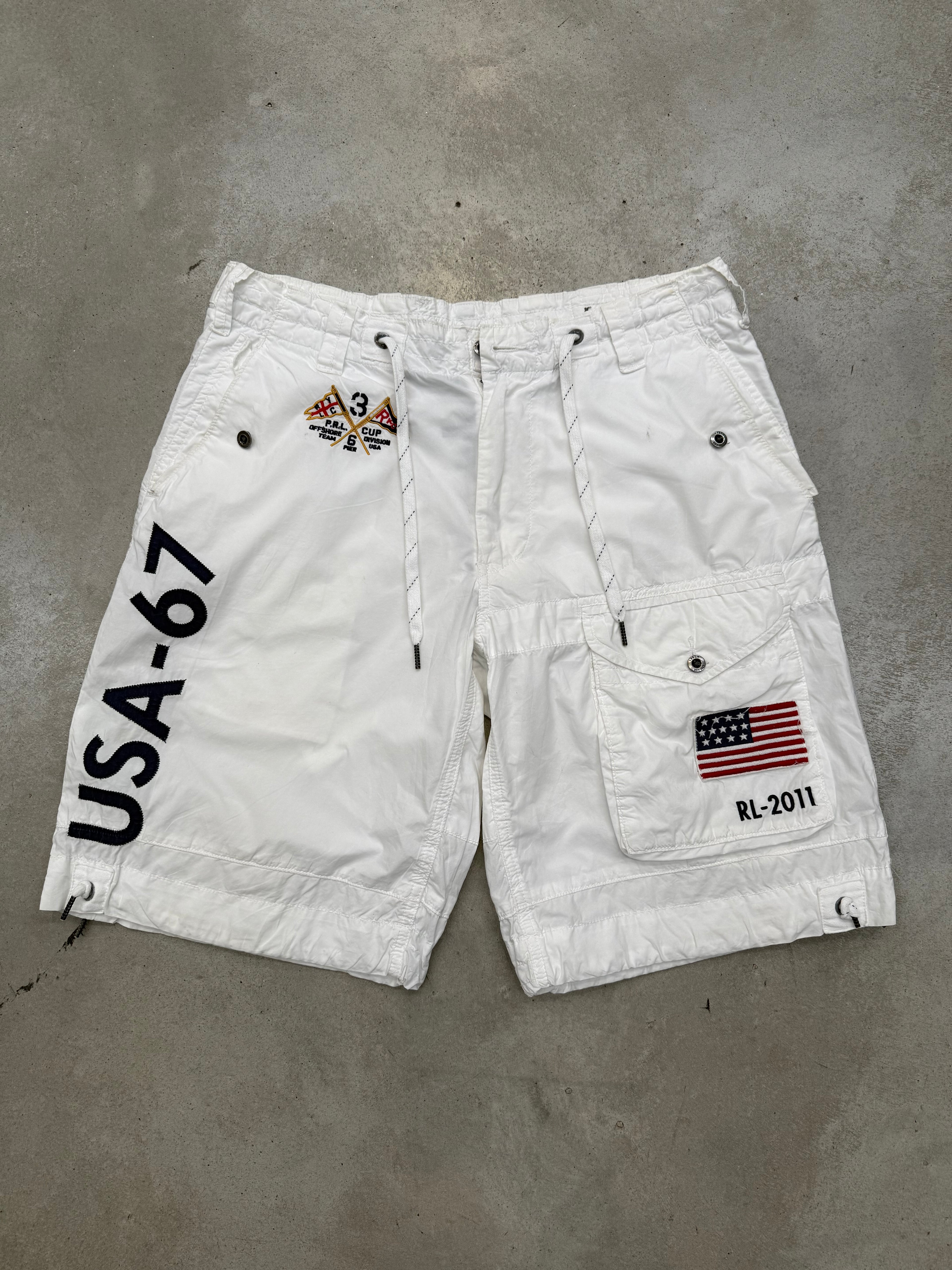 Vintage Polo Ralph Lauren White USA Jorts für Herren Y2K Second Hand Fashion