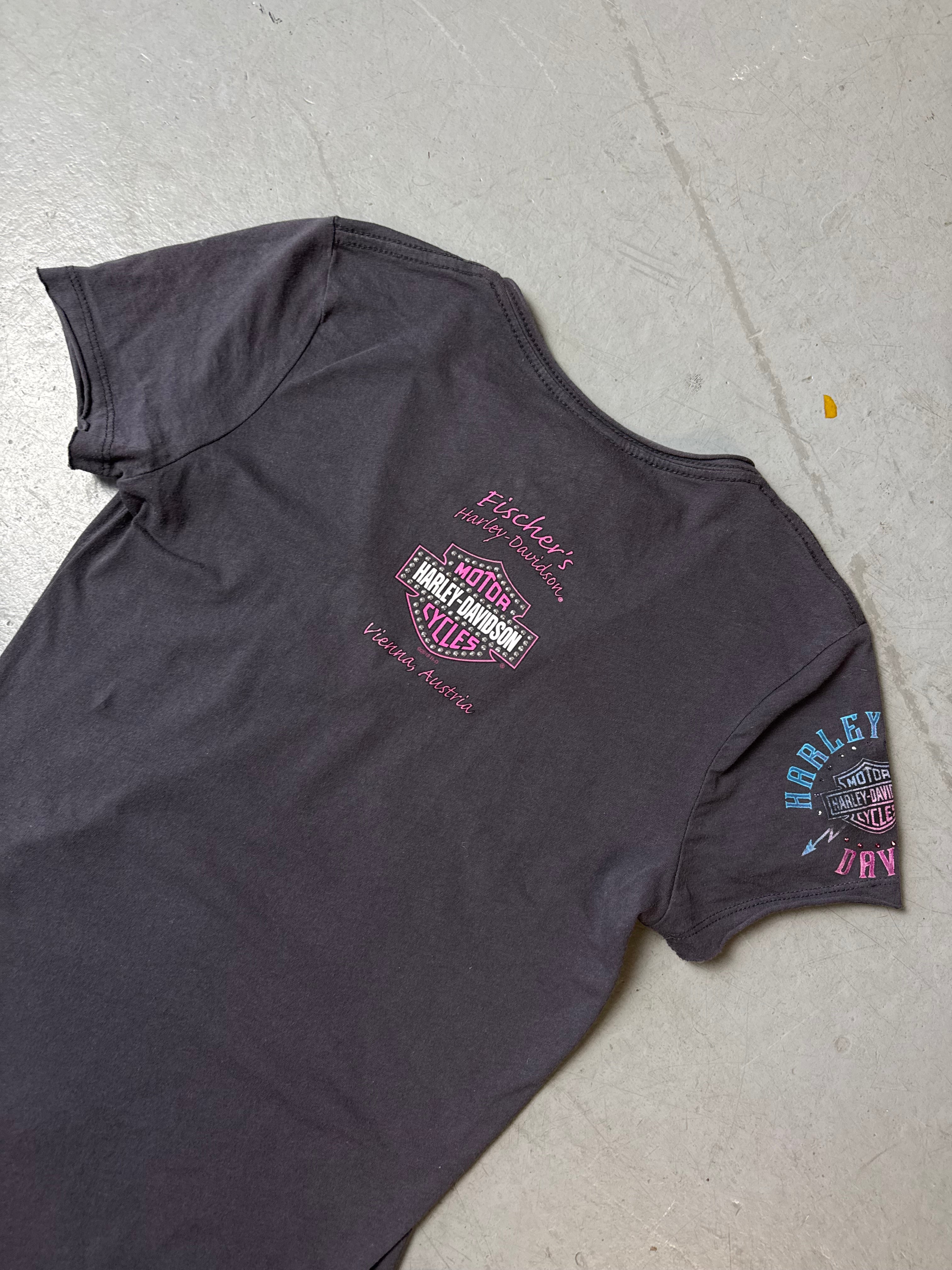 Vintage Harley Davidson Grey T-Shirt with Rhinestones S