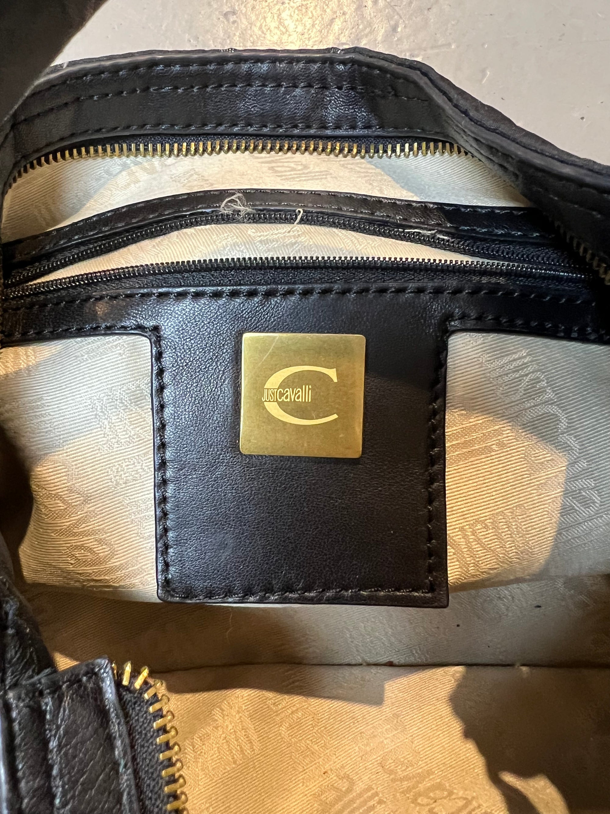 Vintage Just Cavalli Black and Gold Bag