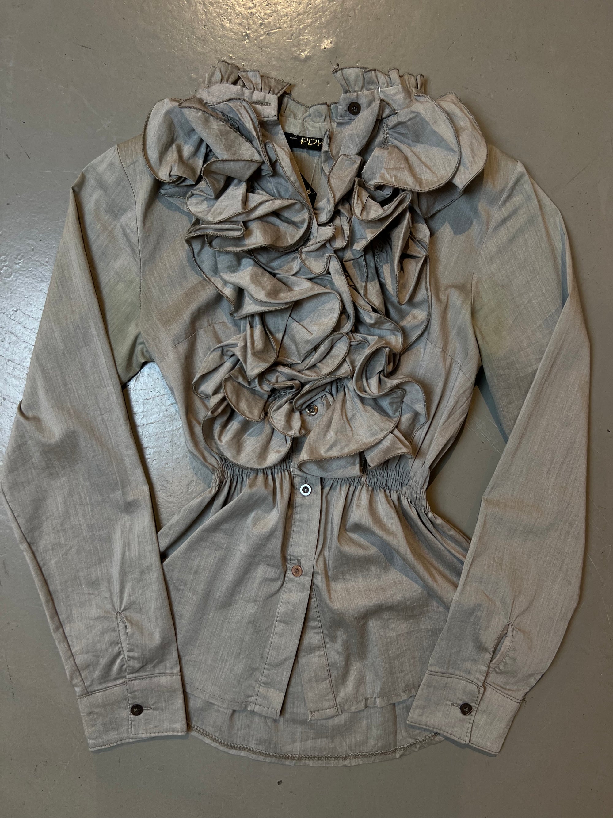 Vintage Beige Ruffle Blouse S