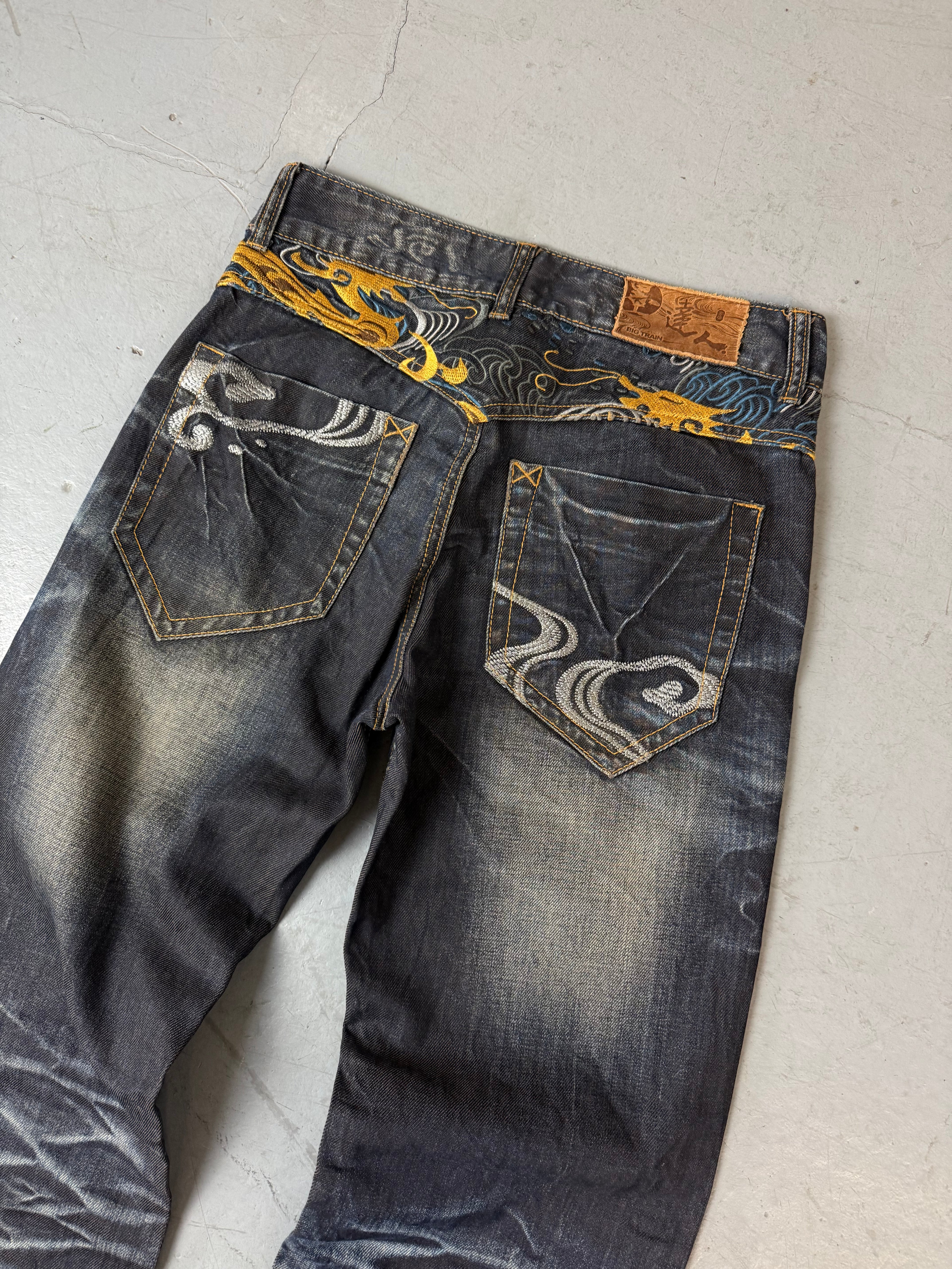 Vintage Big Train High Waist Jeans mit Stitching für Frauen 