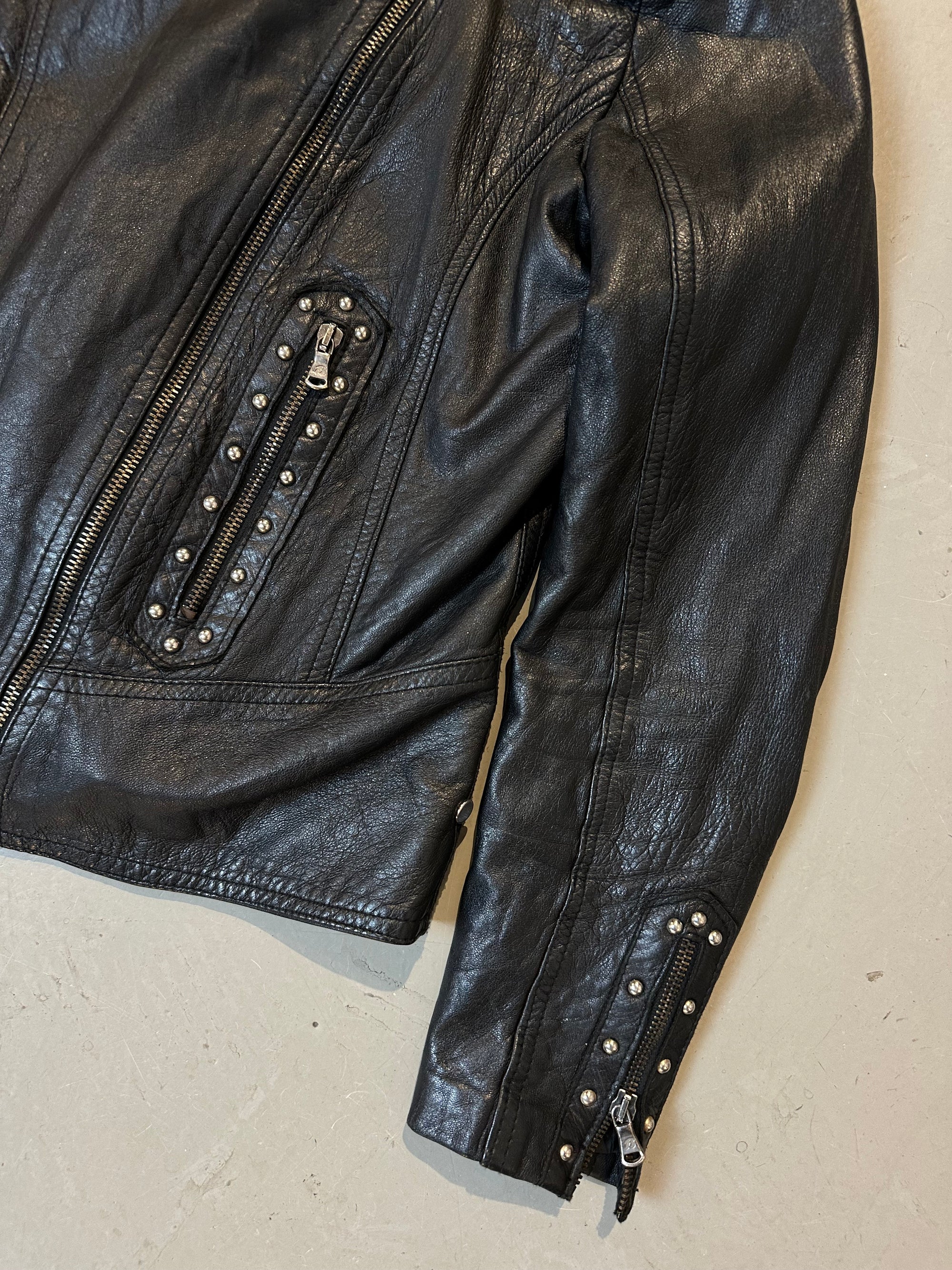 Vintage Black Studded Leather Jacket S/M