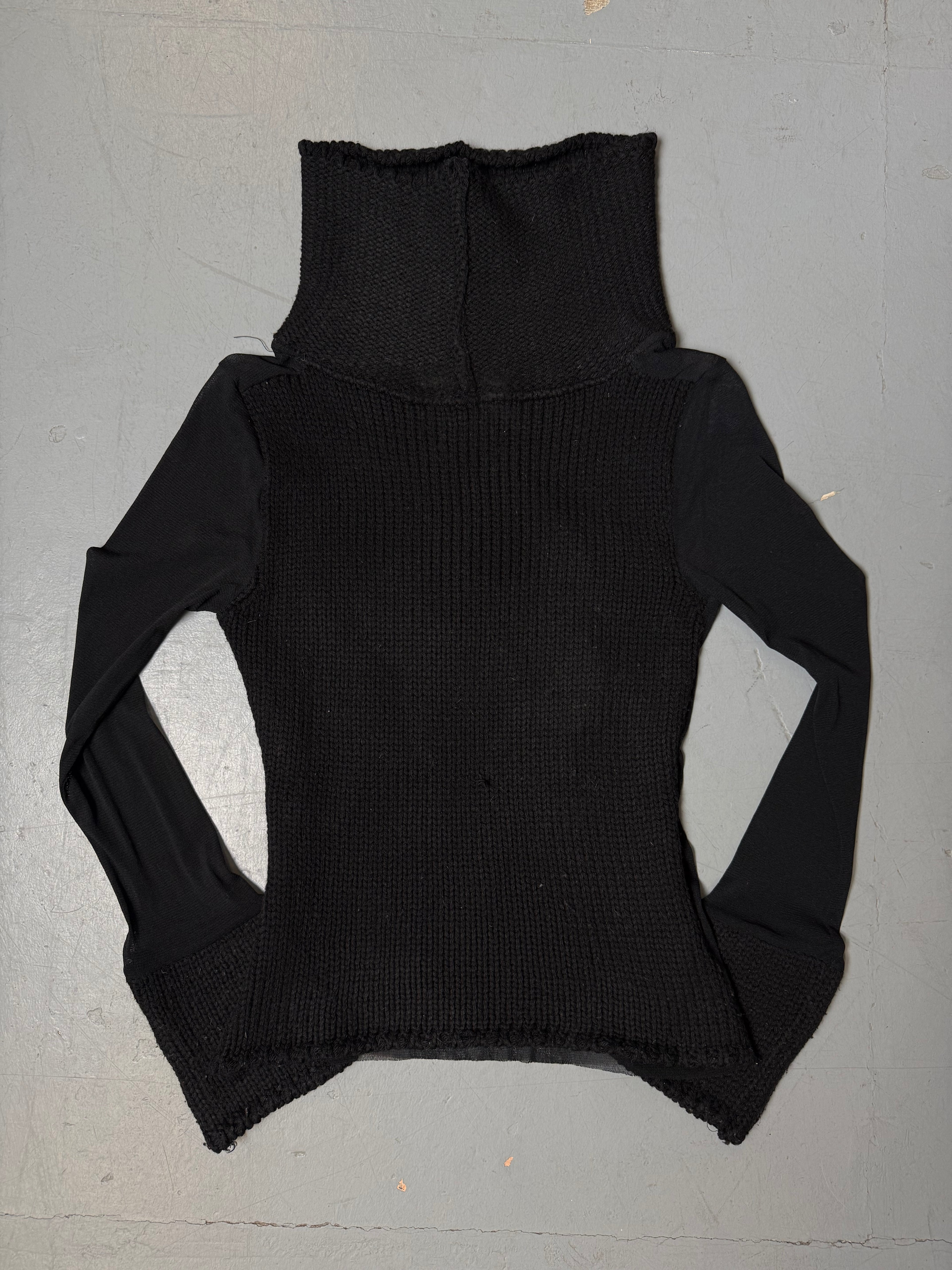 Vintage Black Mesh Knit Longsleeve für Damen. Y2K Secondhand 2000s Fashion.