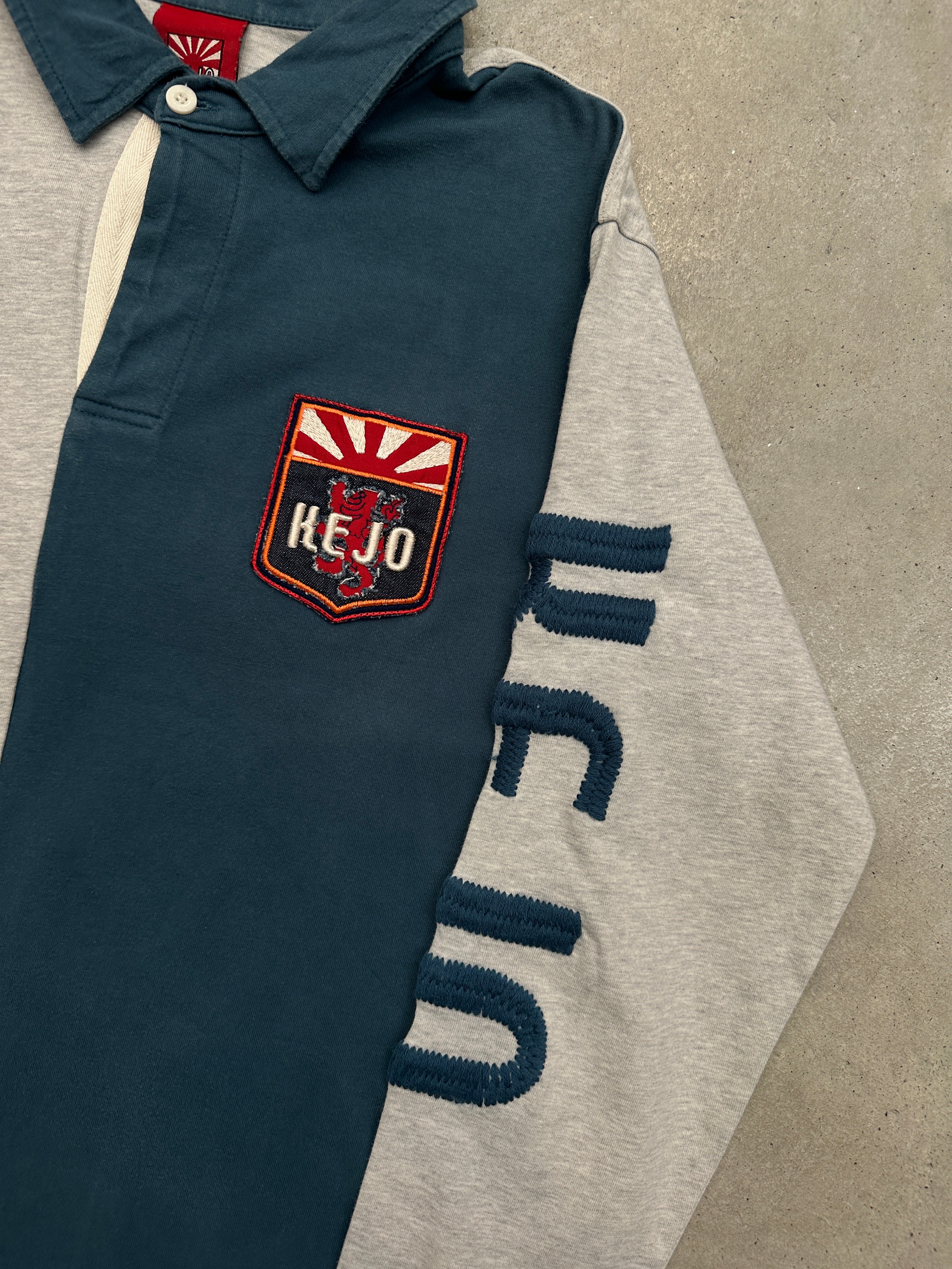 Vintage Kejo Grey and Blue Polo Longsleeve L