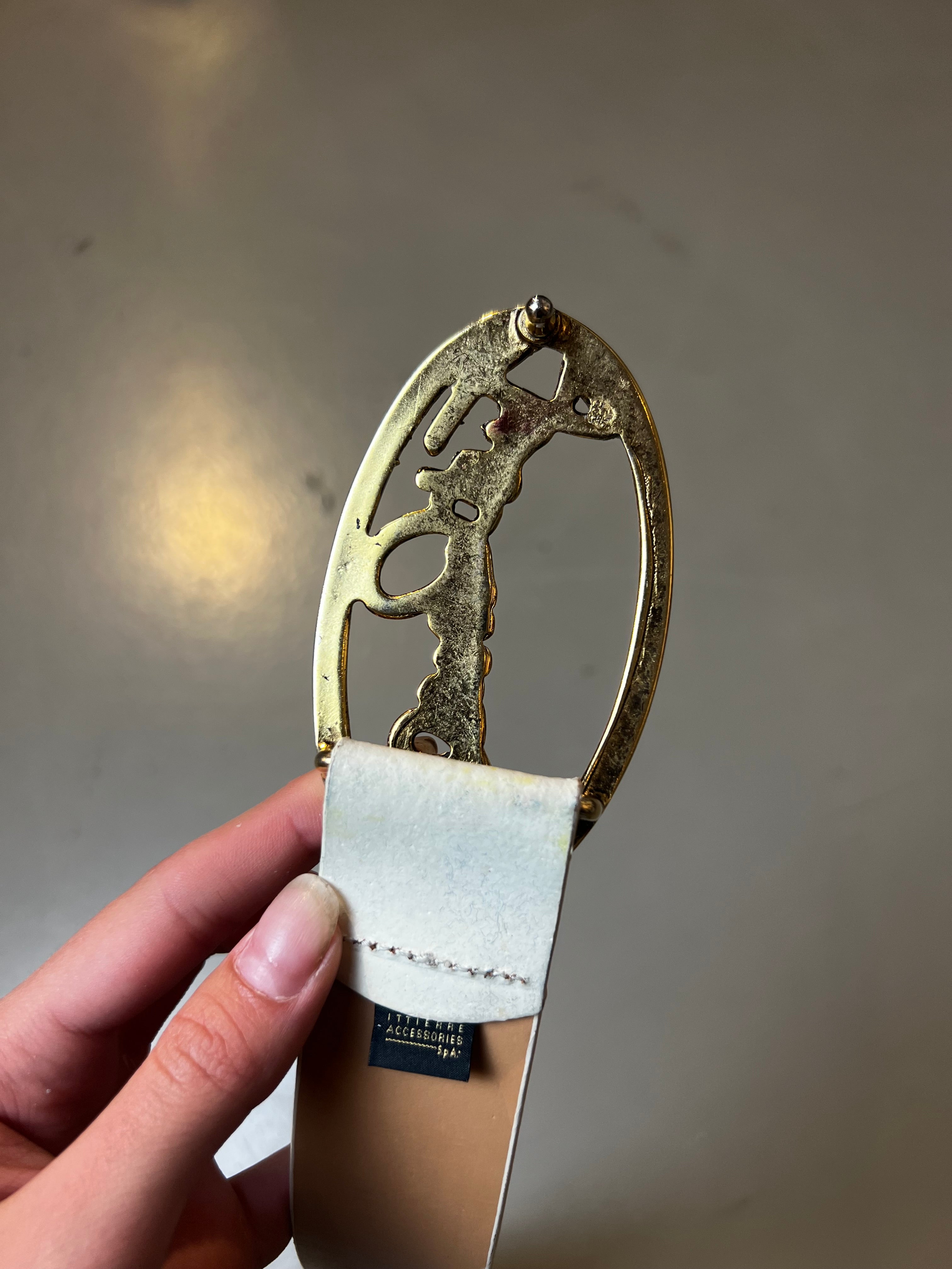 Vintage JustCavalli White Belt with Gold Buckle