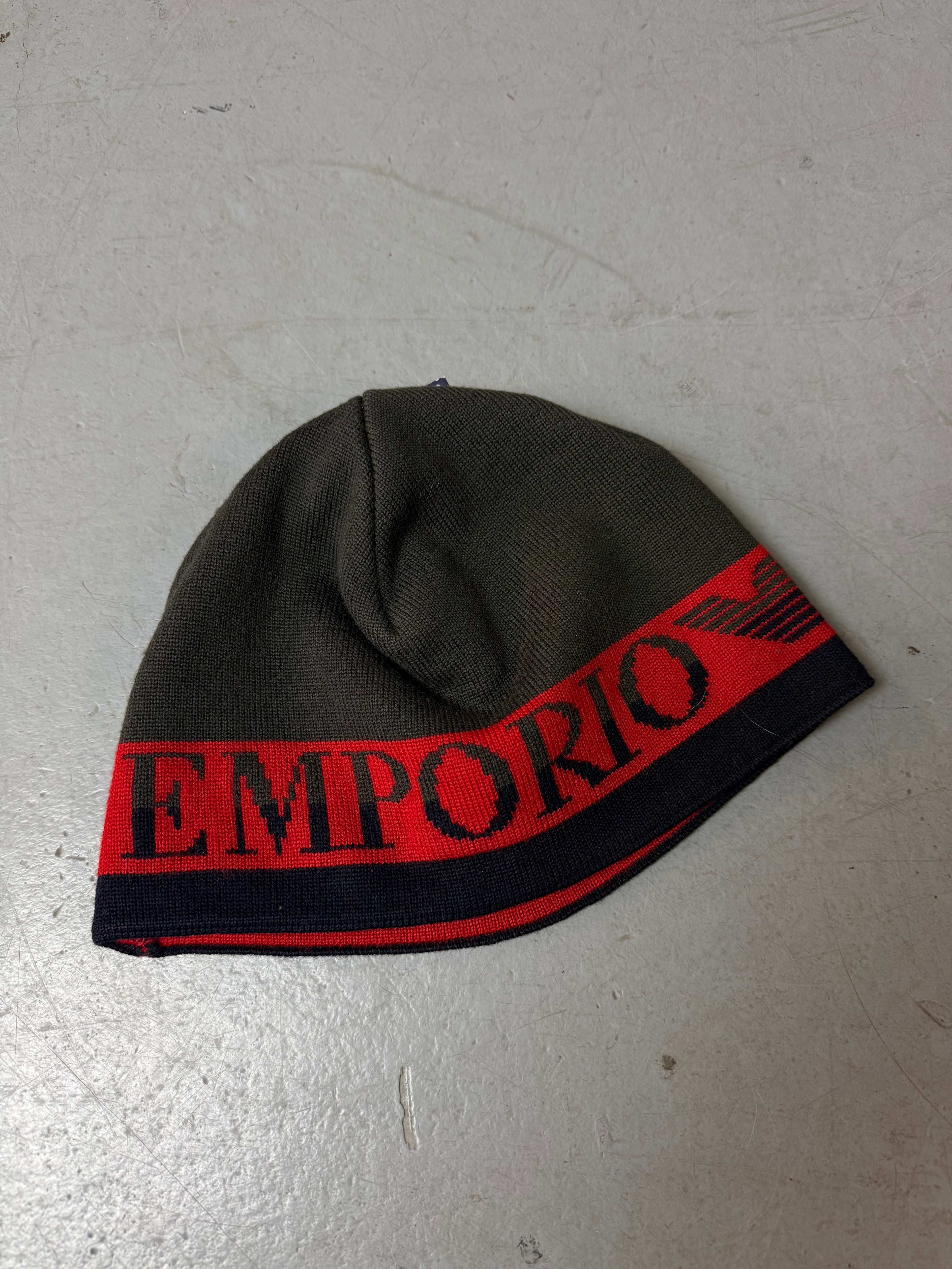 Vintage Emporio Armani Grey and Red Beanie