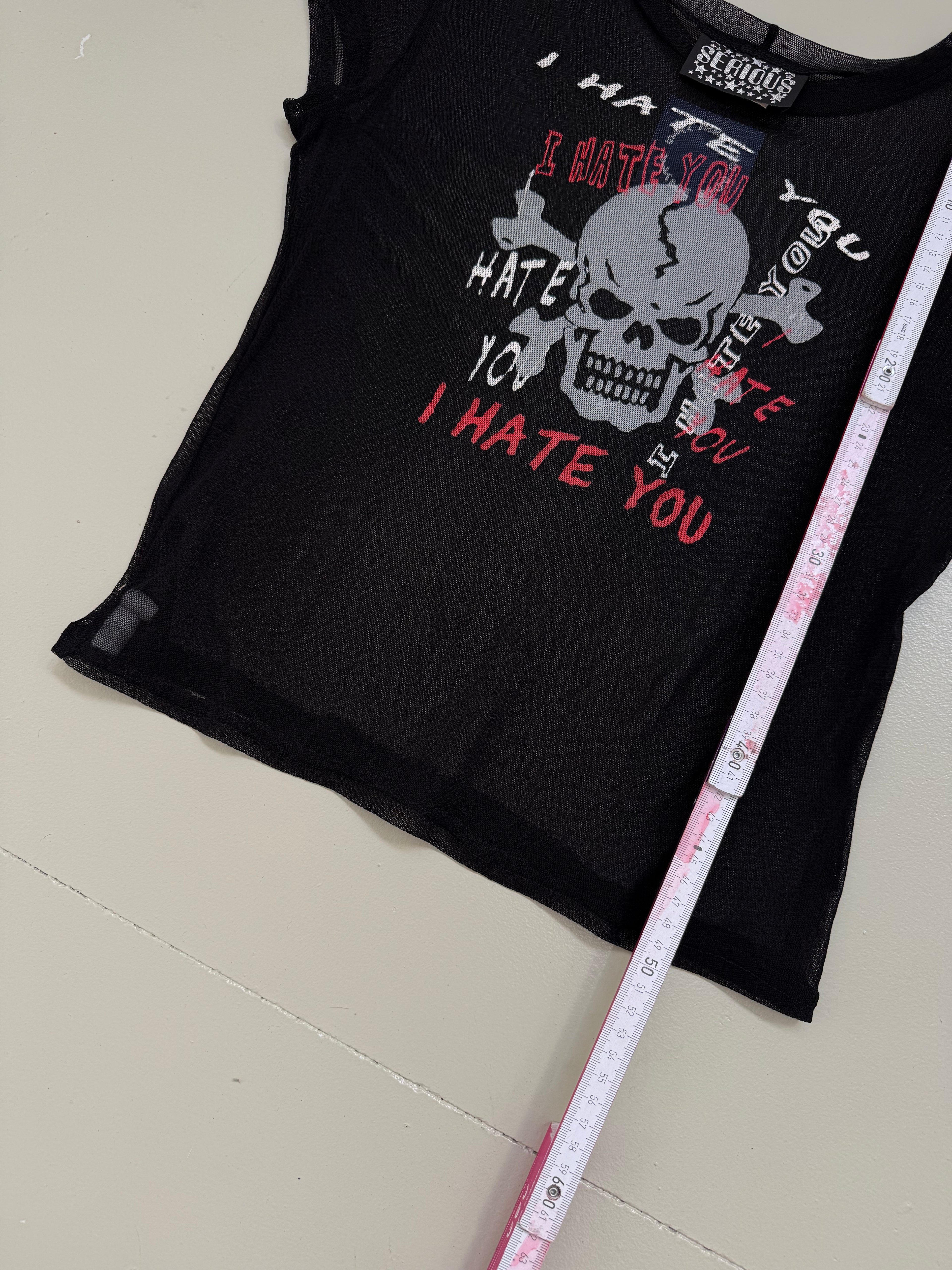 Vintage Serious Skull Printed Mesh T-Shirt L