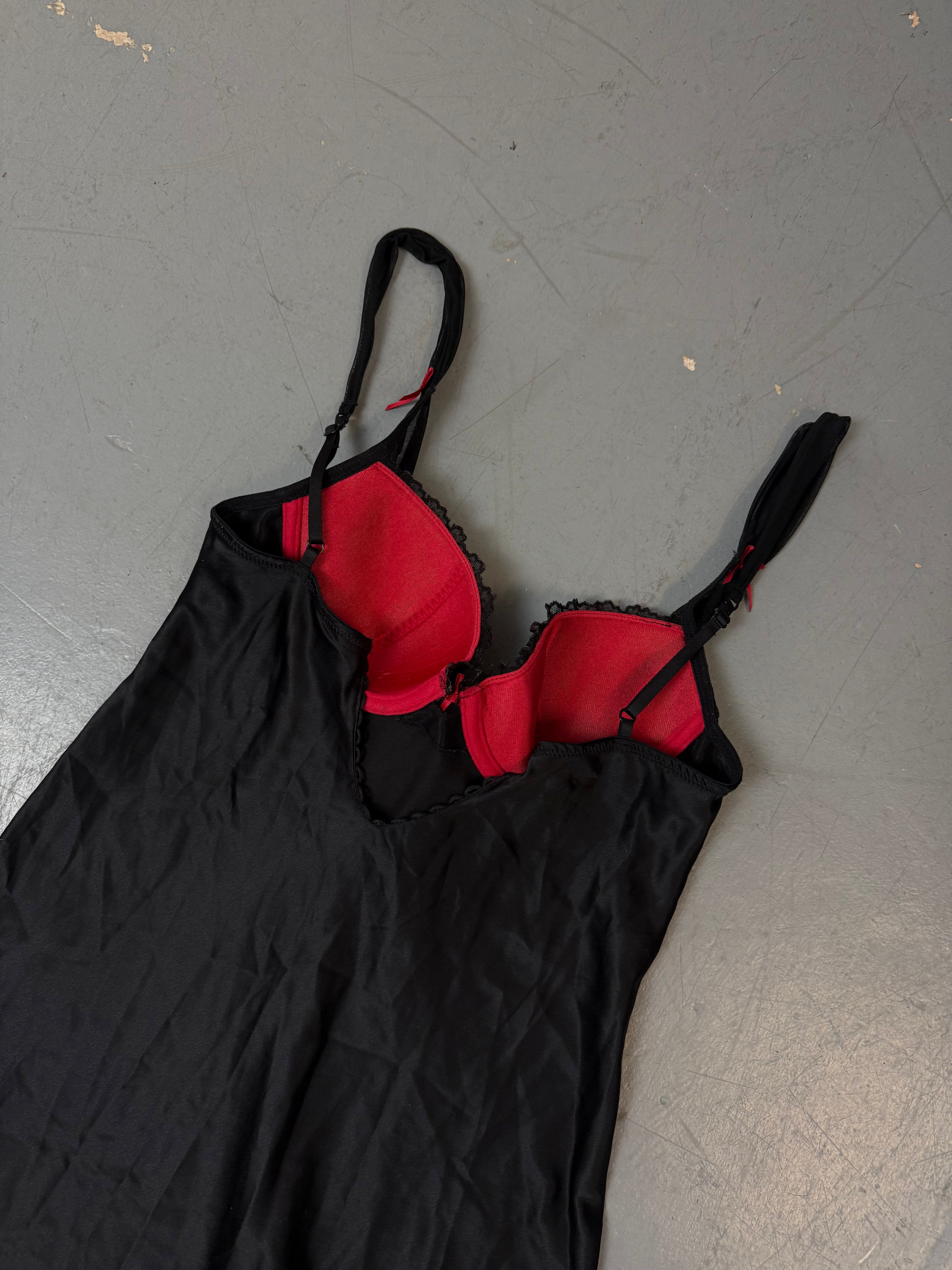 Vintage Black and Red Satin Mini Dress M