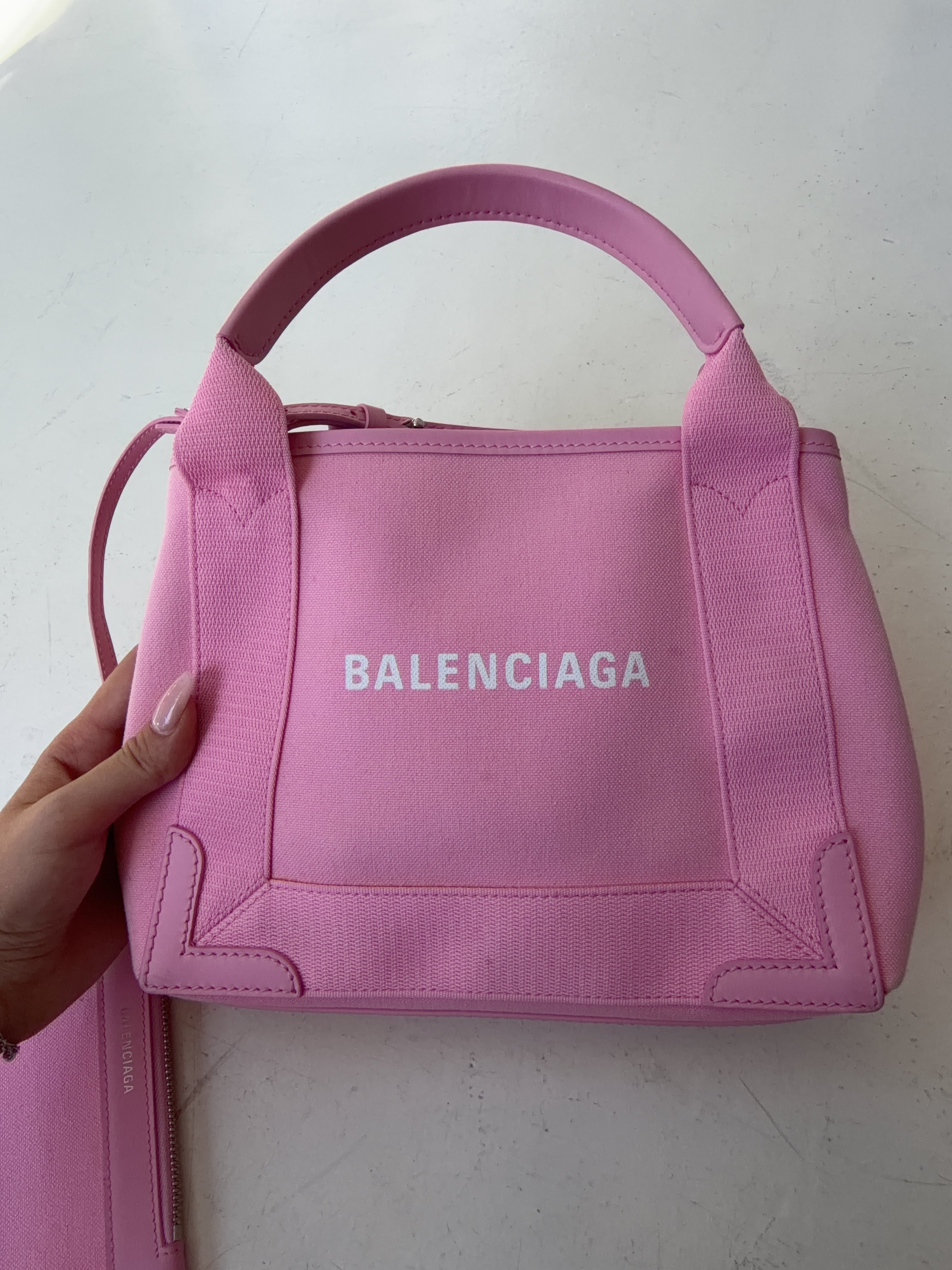 Vintage Balenciaga Pink Navy Cabas XS Canvas Tote Bag (Onesize)
