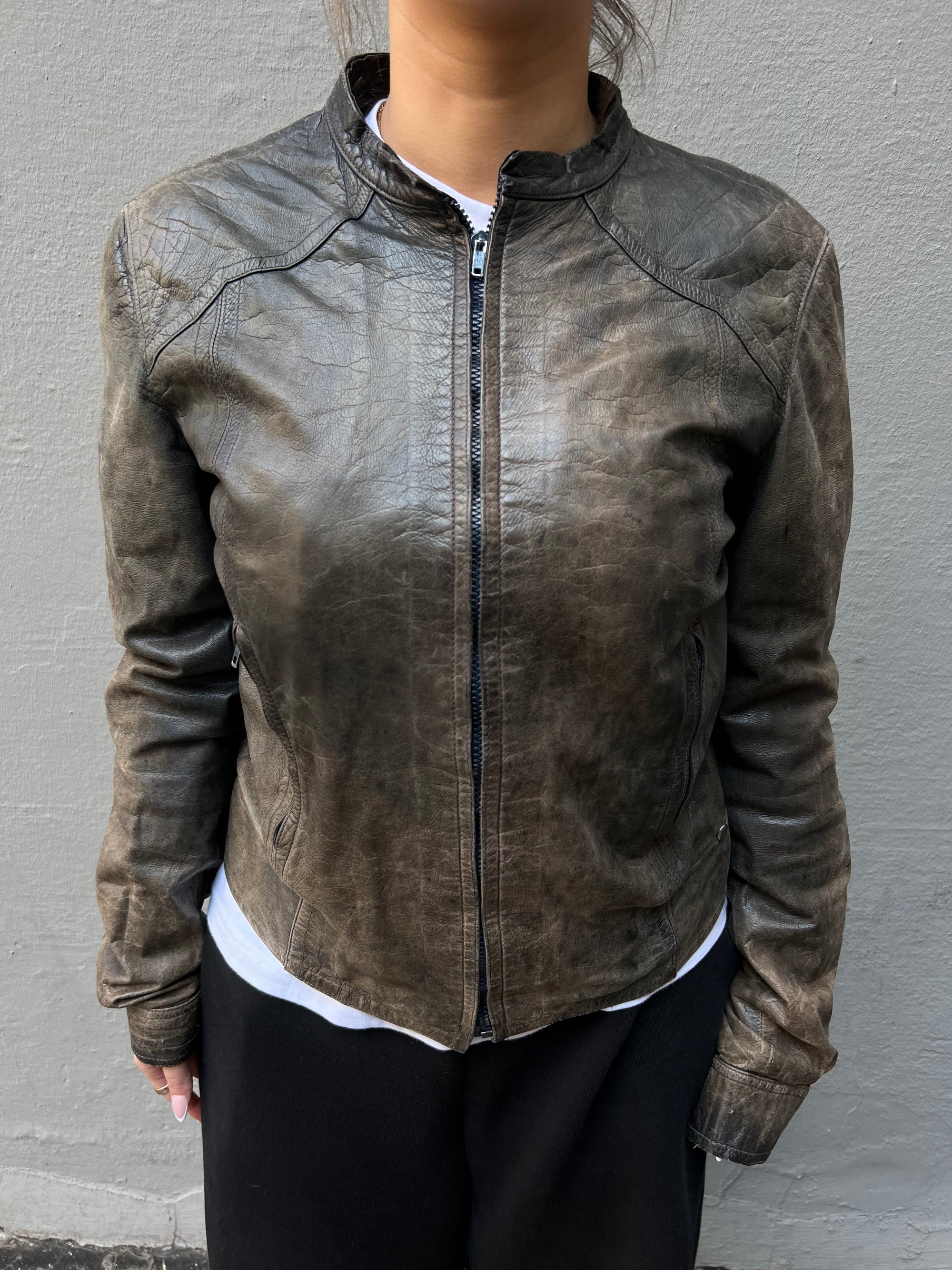 Vintage Gray/Green Italian Leather Jacket S