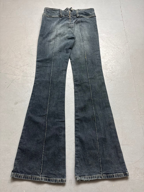 Vintage Ado Style Dark Flared Back-Zip Denim M