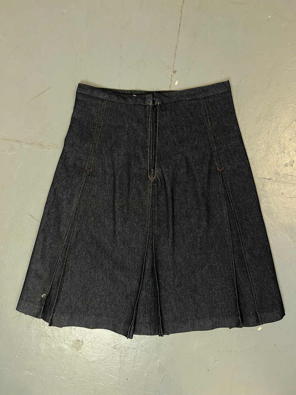 Vintage Black Denim Midi Skirt S