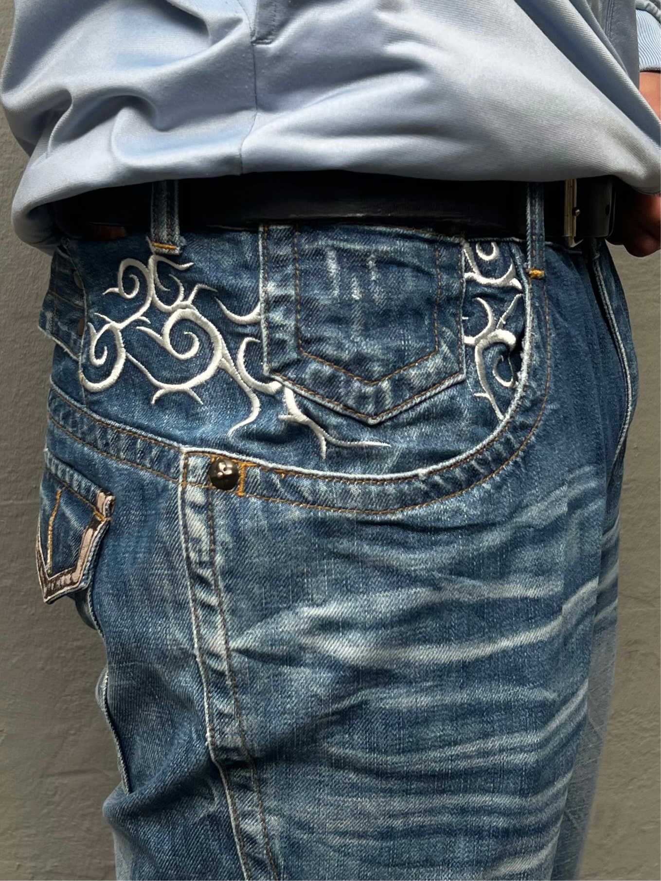 Vintage Stiched Tribal Big Train Blue Denim L/XL