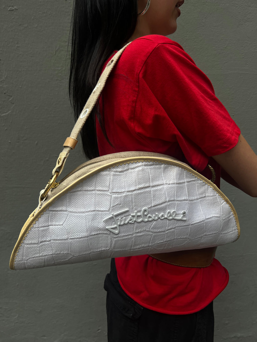 Vintage Just Cavalli Creme Baguette Bag