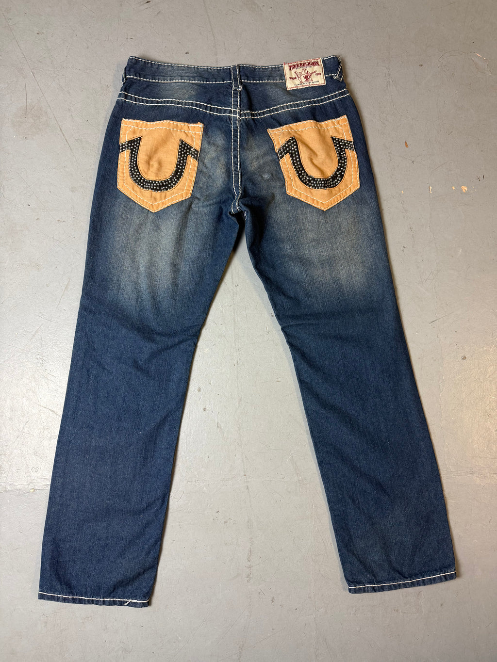 Vintage True Religion Baggy Denim with Beige/Brown Pockets XL
