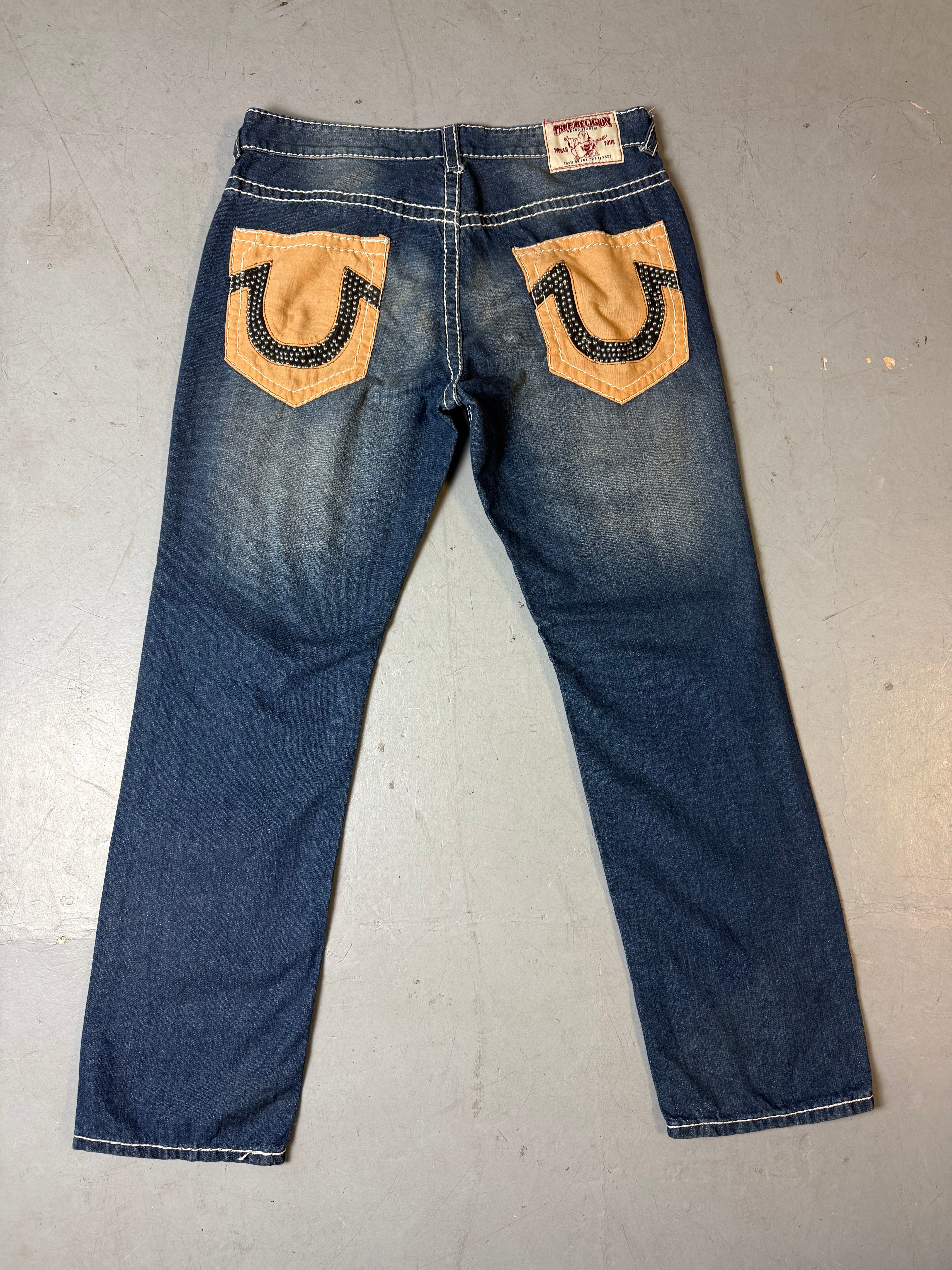 Vintage True Religion Baggy Denim with Beige/Brown Pockets XL