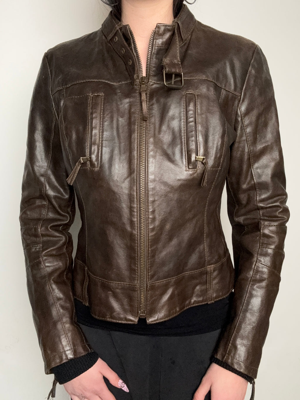 Vintage List Brown Italian Leather Jacket  
für Herren. Y2K Second Hand 2000s Fashion