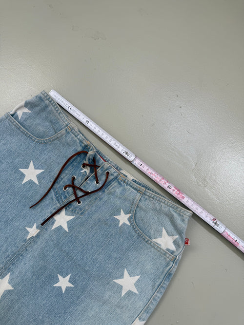 Vintage Denim Mini Skirt with Stars M