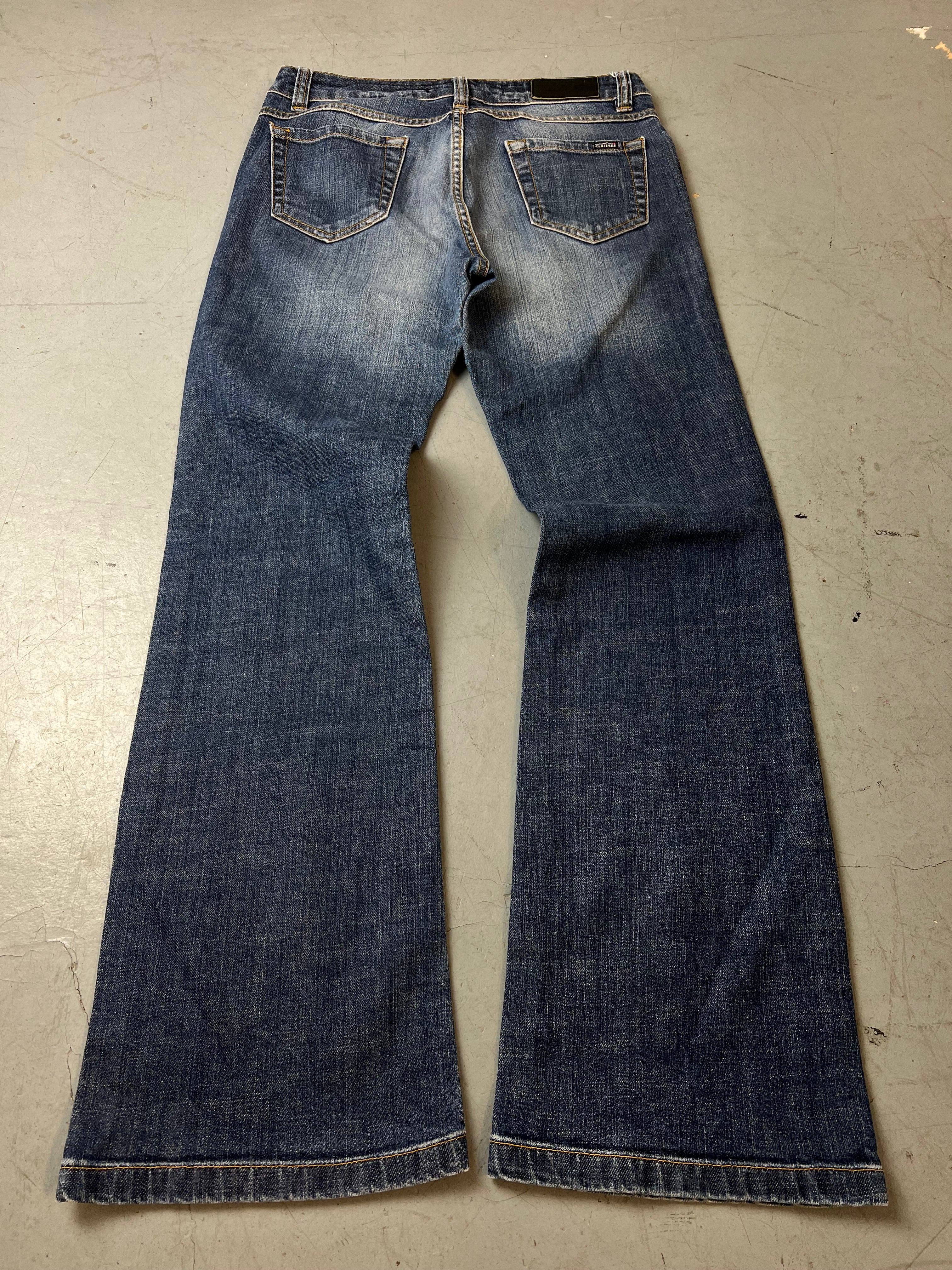 Vintage Tentimes Darkblue Low Waist Bootcut Jeans für Damen. Y2K Second Hand 2000s Fashion