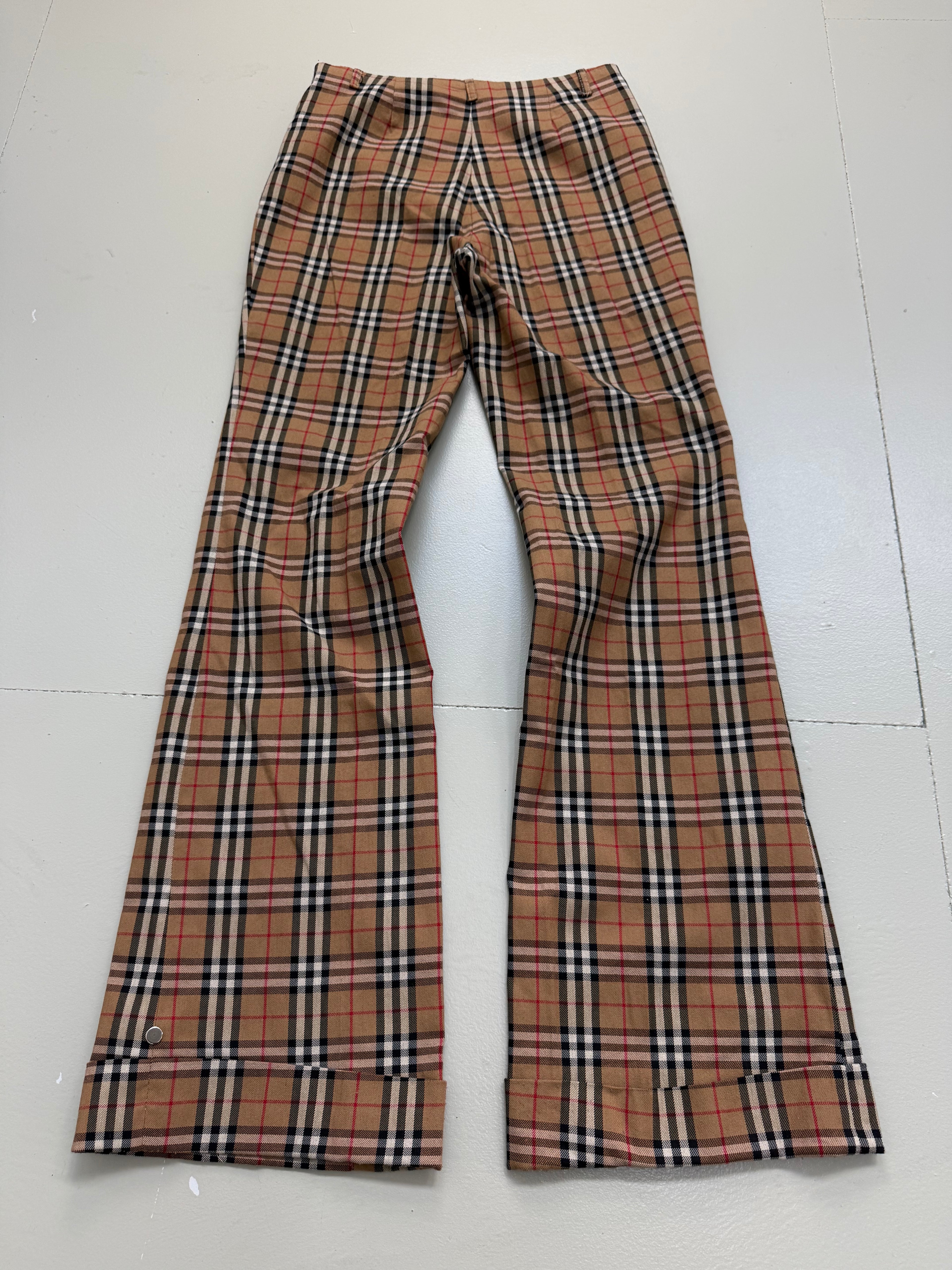 Vintage Beige Checkered Summer Pants S