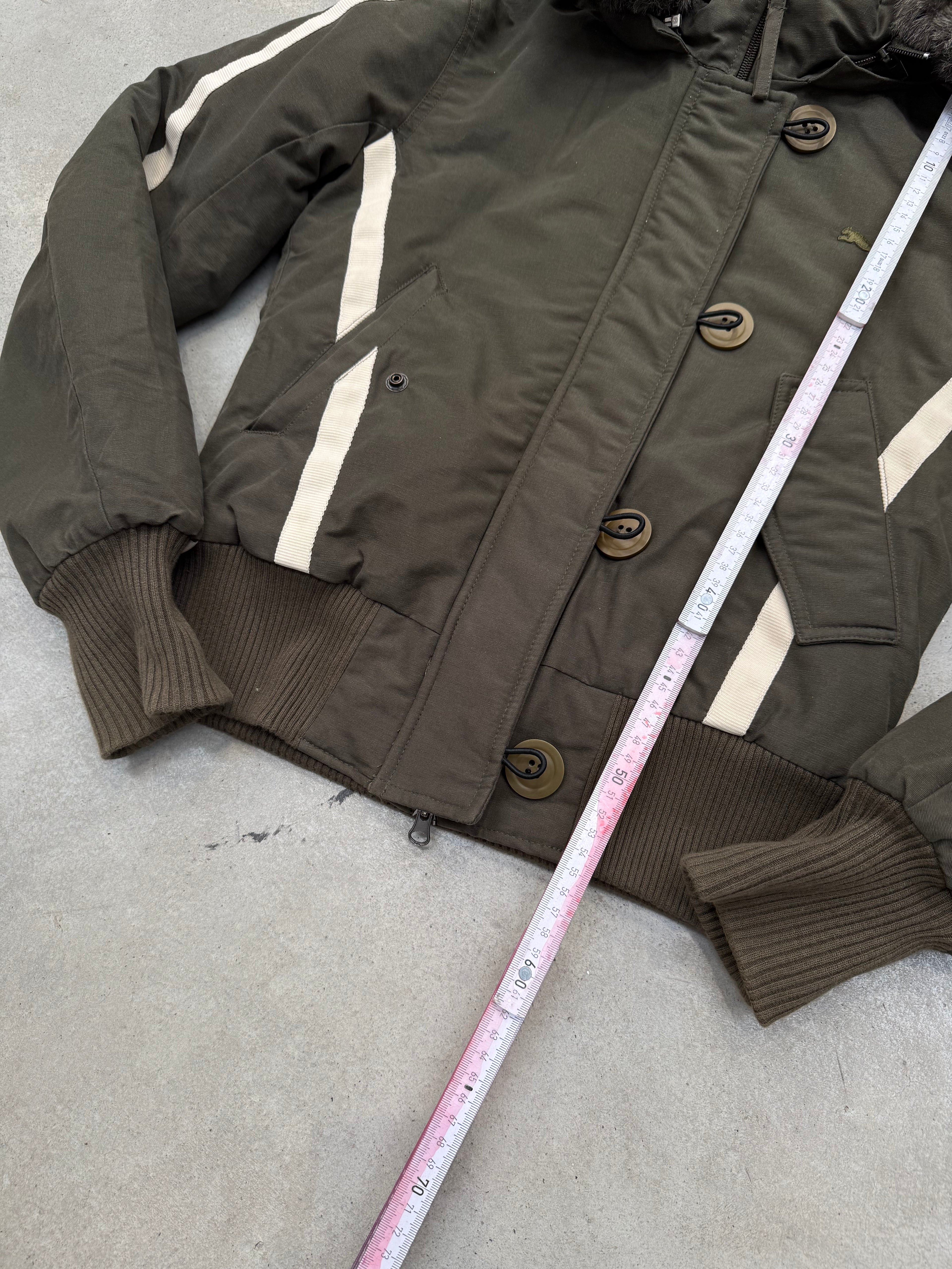 Vintage Puma Green Cropped Jacket with Faux Fur Hood M