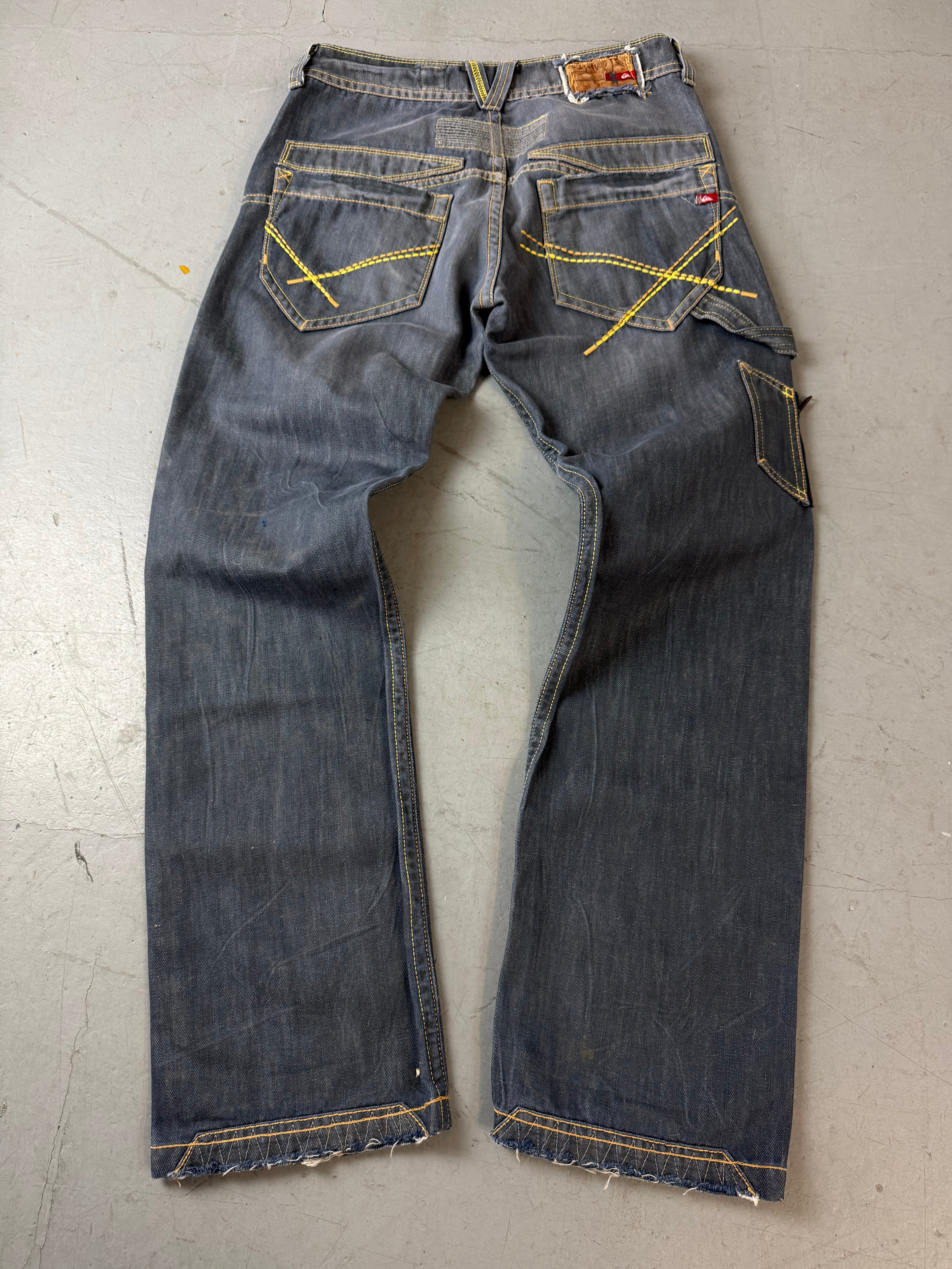 Vintage Quikjean Grey Blue Baggy Jeans für Herren. Y2K Second Hand 2000s Fashion