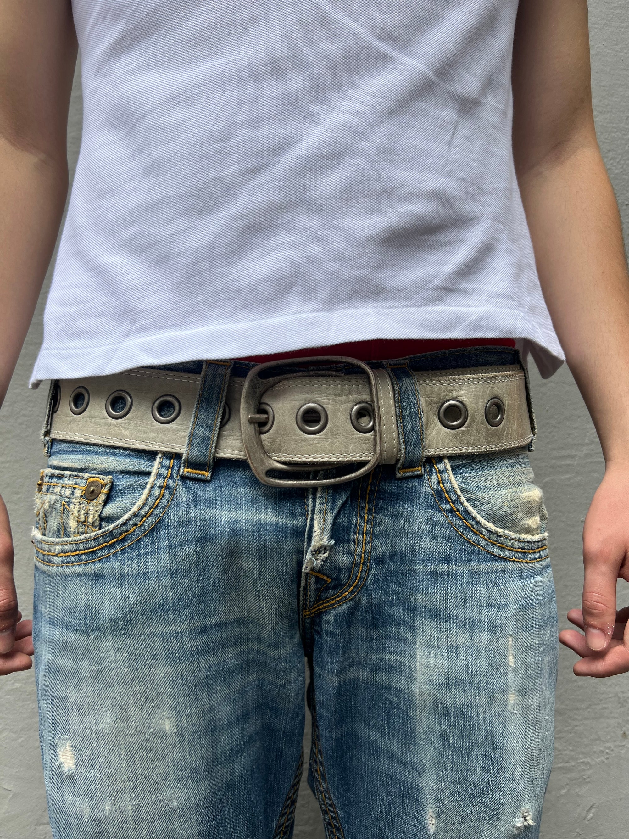 Vintage Beige Leather Belt