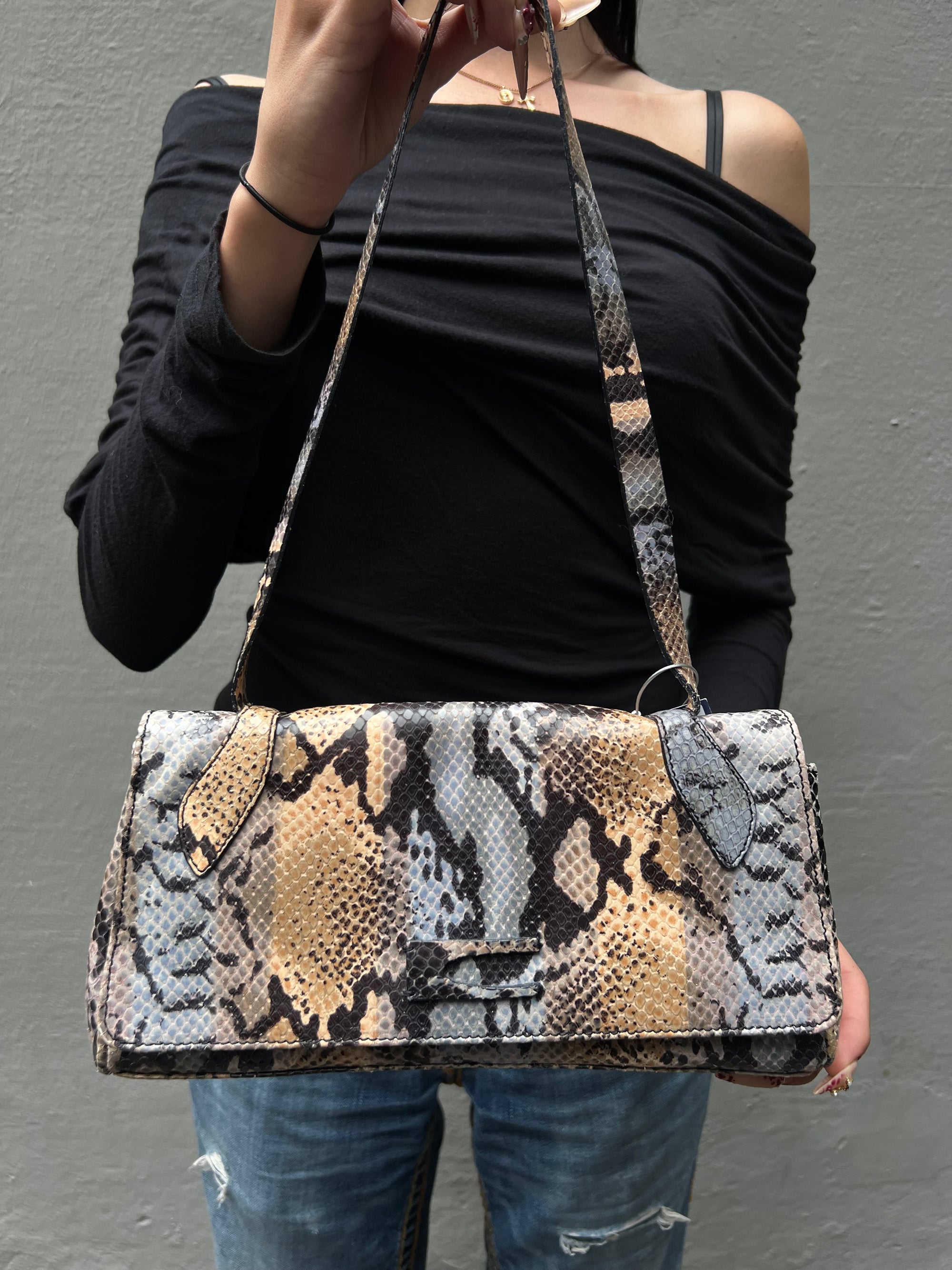 Vintage Coccinelle Snake Optic Baguette Bag