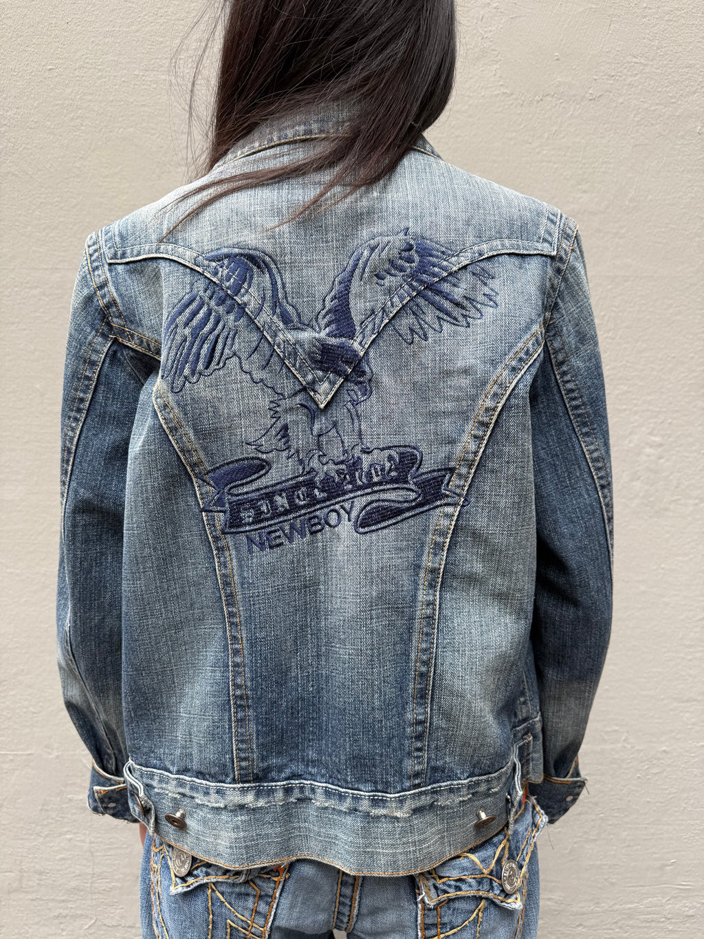 Vintage New Boy Denim Jacket with Back Print M