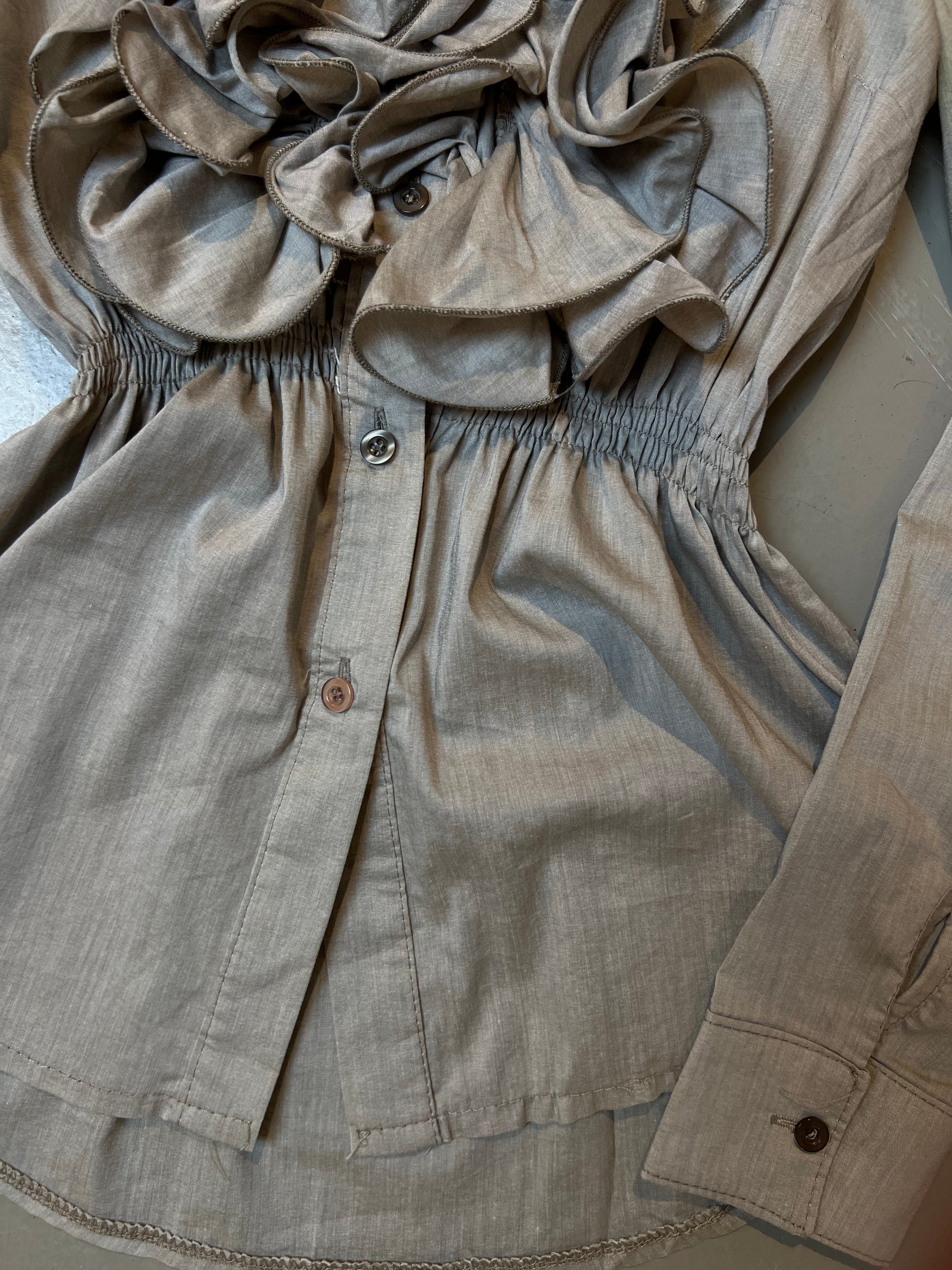 Vintage Beige Ruffle Blouse S