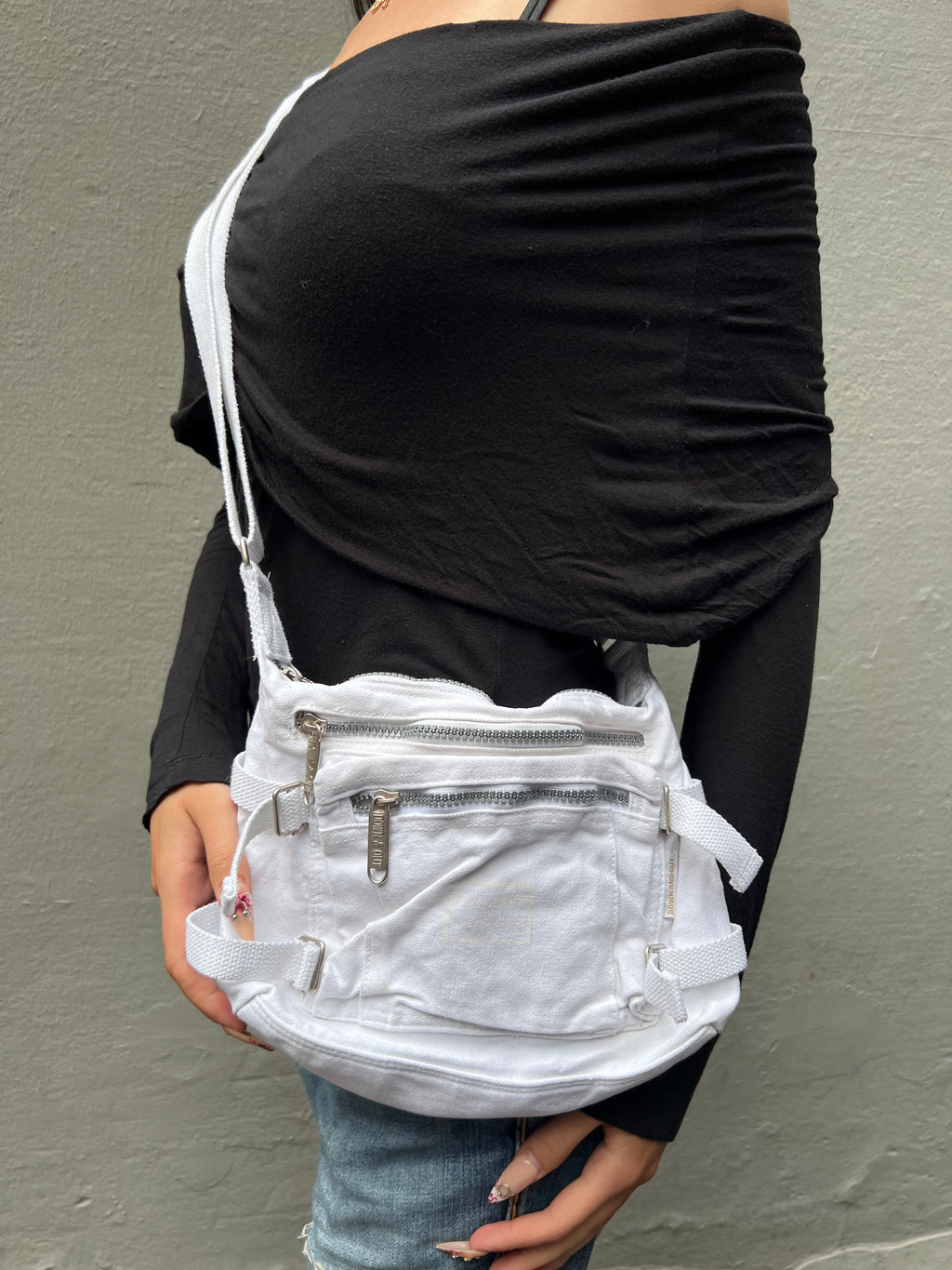 Vintage White Multi Zip Crossbody Bag